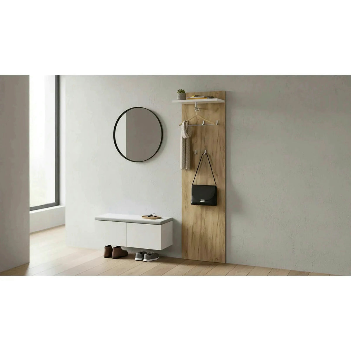 Cuier perete RIOMA TYP 19, stejar artisan/alb, DTD laminat, 50x25x181 cm