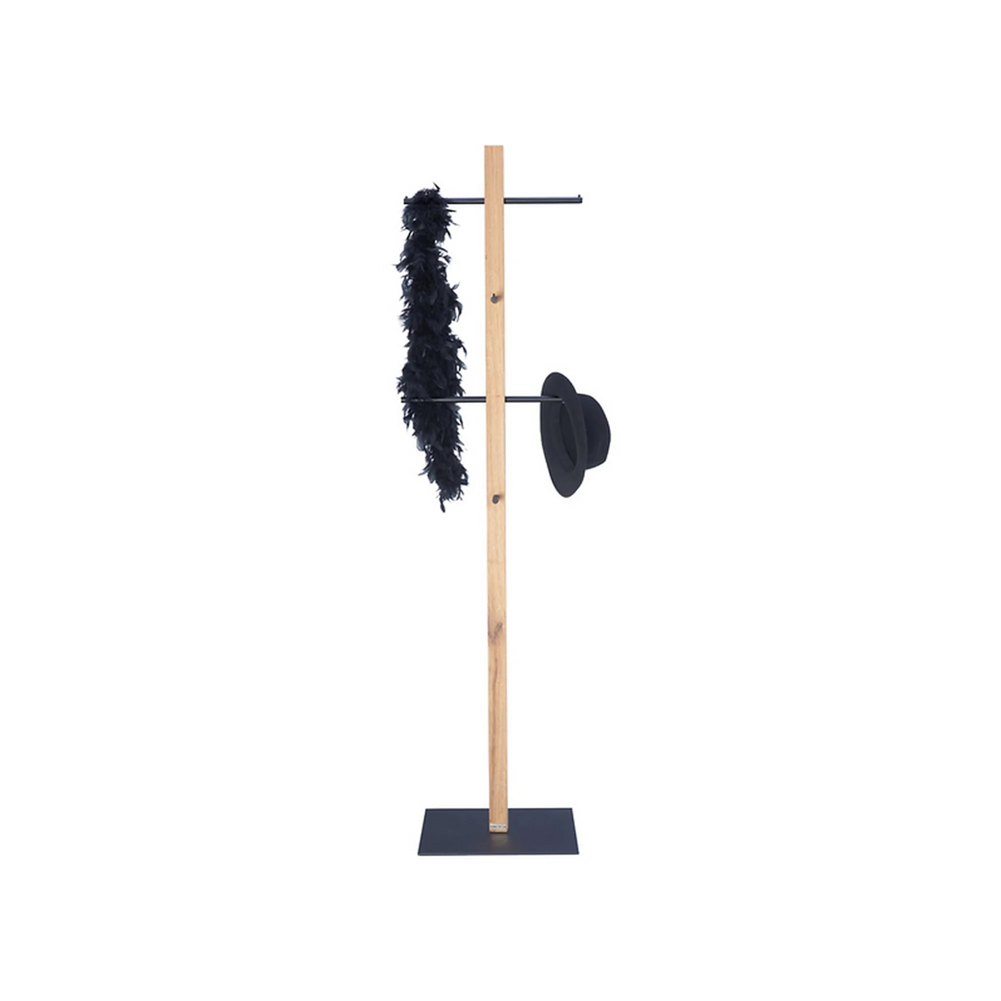 Cuier pom CAMPASS, stejar/negru, lemn/metal, 45x40x175 cm