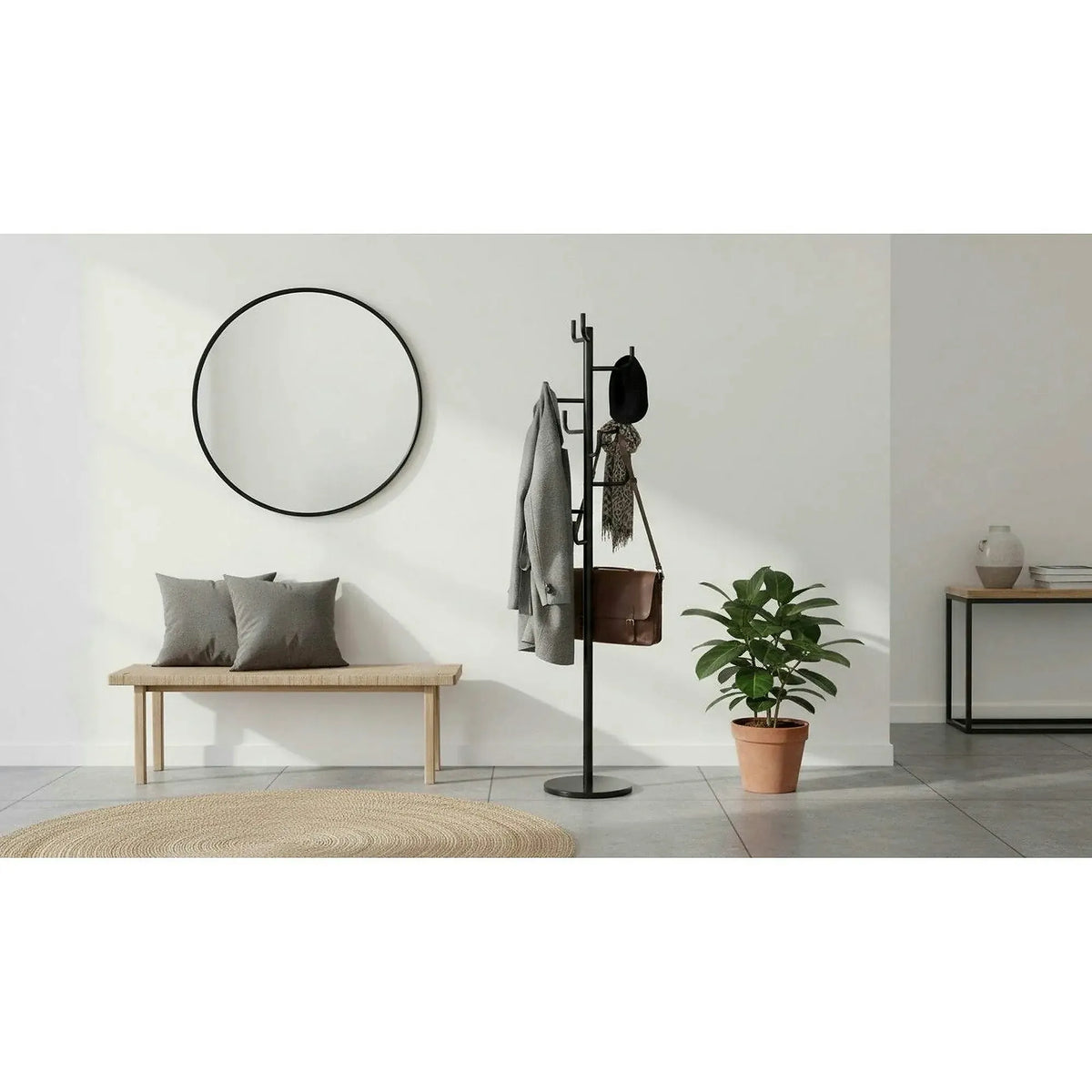 Cuier pom ELDER, negru, metal/marmura, 37x175 cm