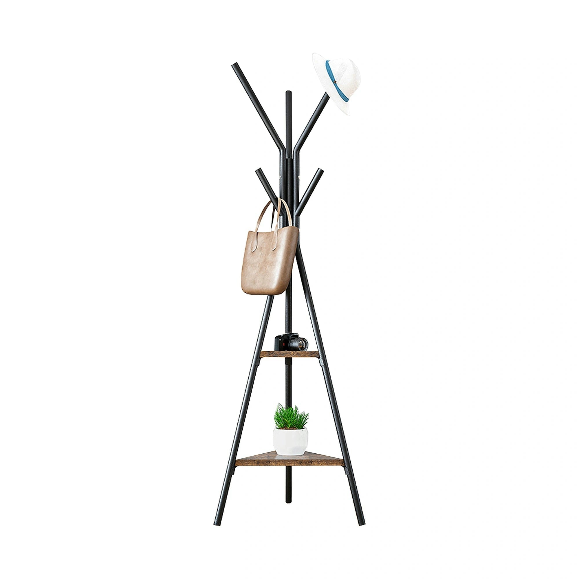 Cuier pom PLENTO, negru, metal/lemn, 50x181 cm
