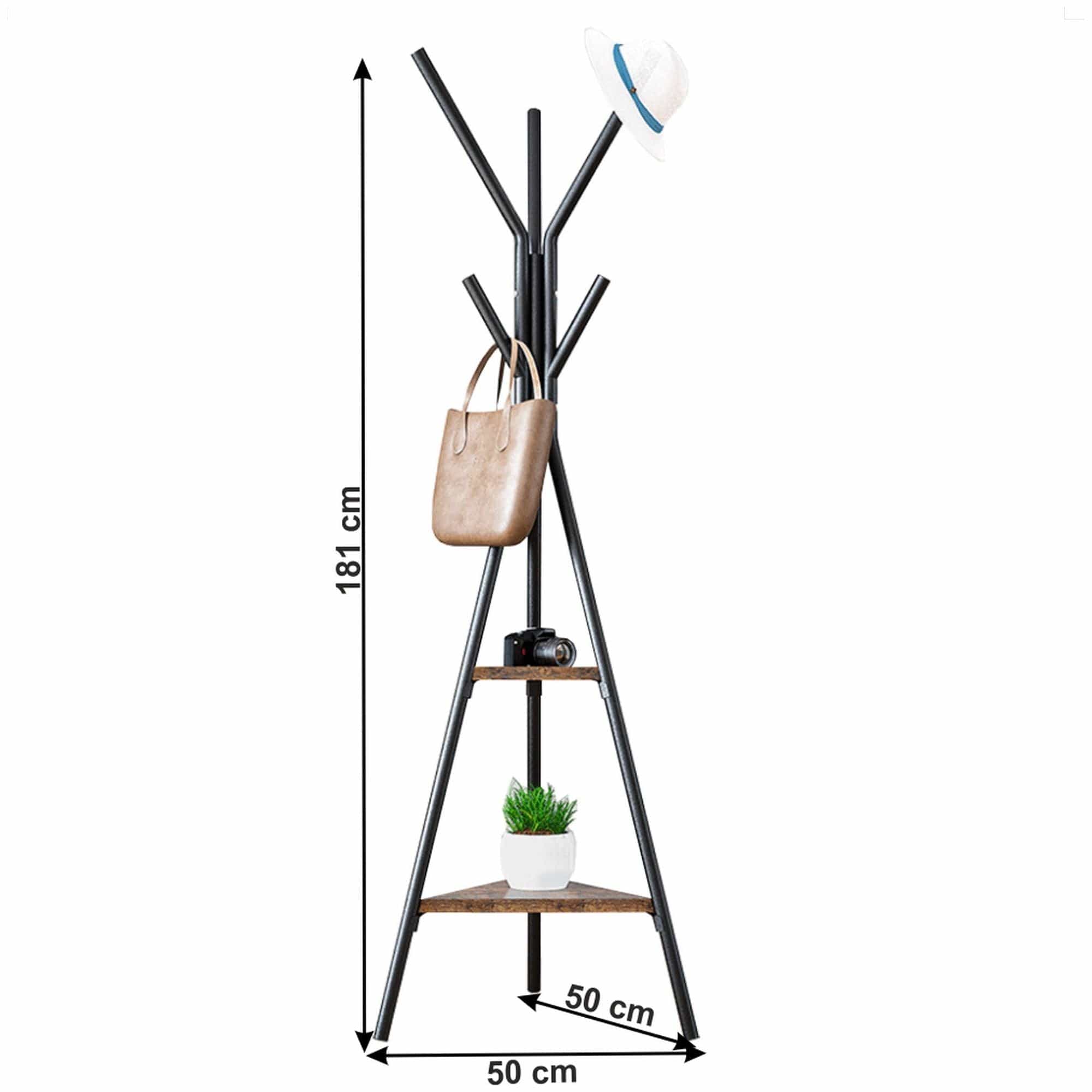 Cuier pom PLENTO, negru, metal/lemn, 50x181 cm