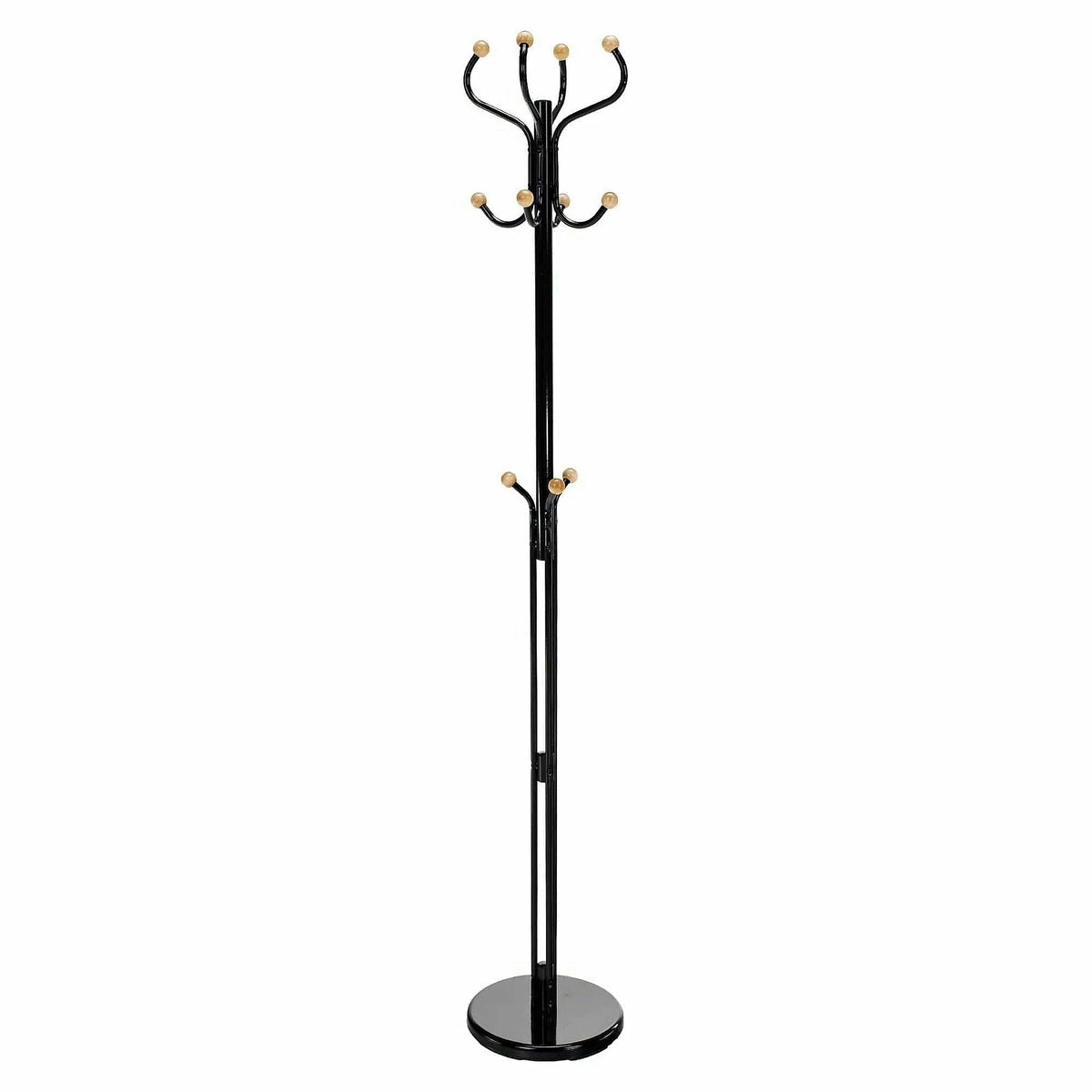 Cuier pom VASIL, negru lucios/stejar, metal/lemn, 30x30x198 cm