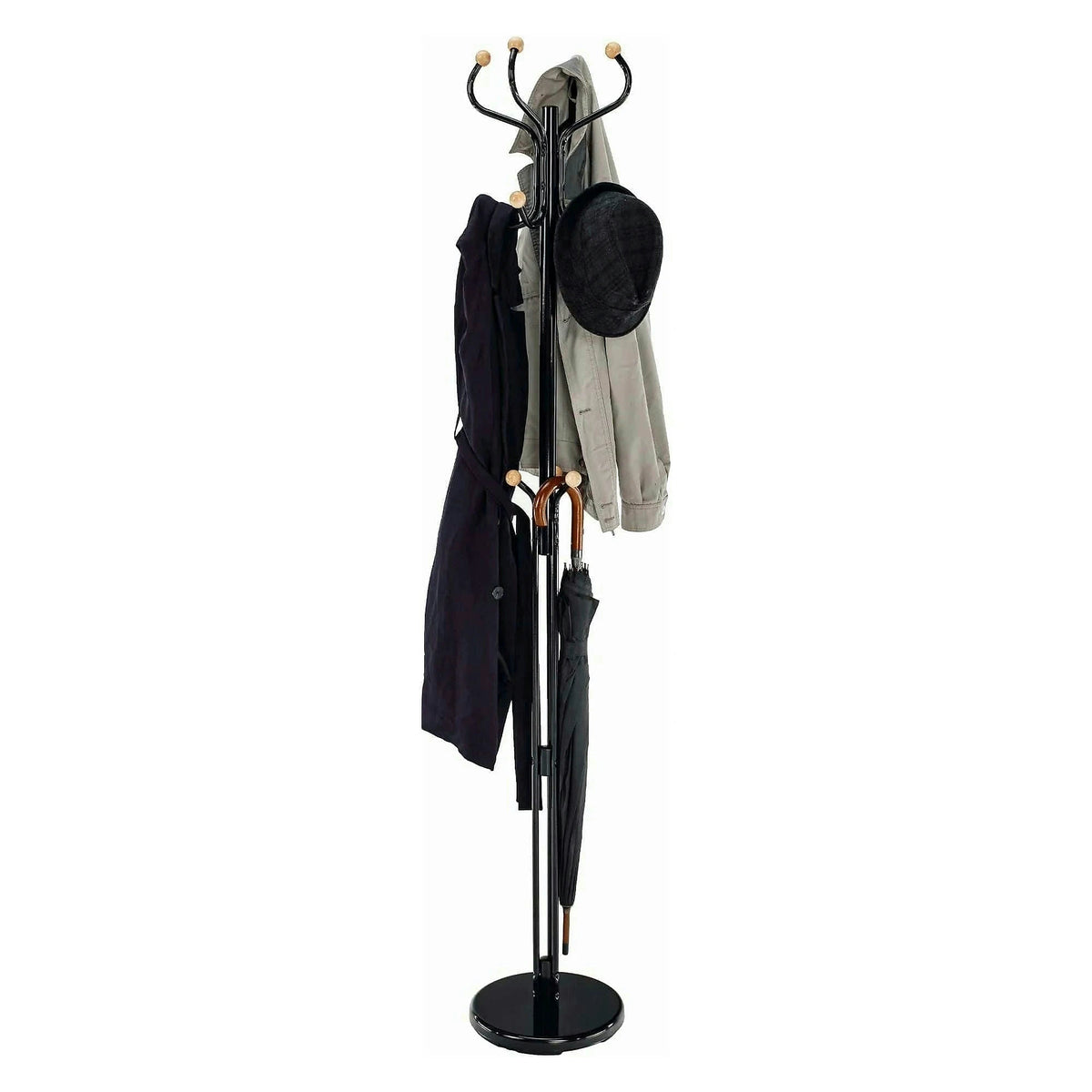 Cuier pom VASIL, negru lucios/stejar, metal/lemn, 30x30x198 cm