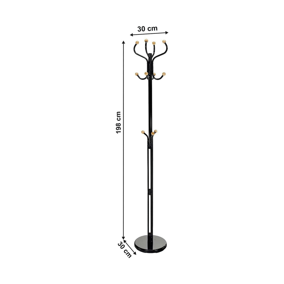 Cuier pom VASIL, negru lucios/stejar, metal/lemn, 30x30x198 cm