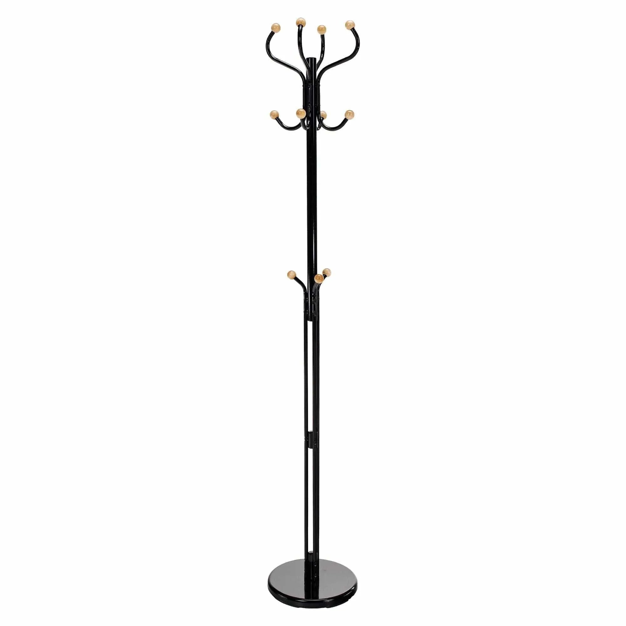 Cuier pom VASIL, negru lucios/stejar, metal/lemn, 30x30x198 cm