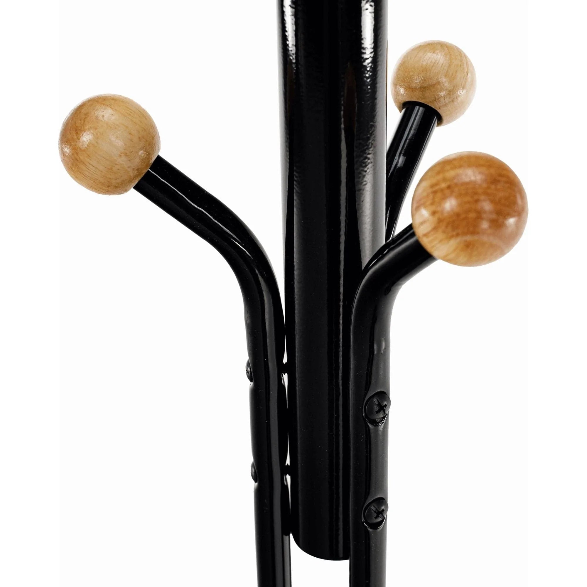 Cuier pom VASIL, negru lucios/stejar, metal/lemn, 30x30x198 cm