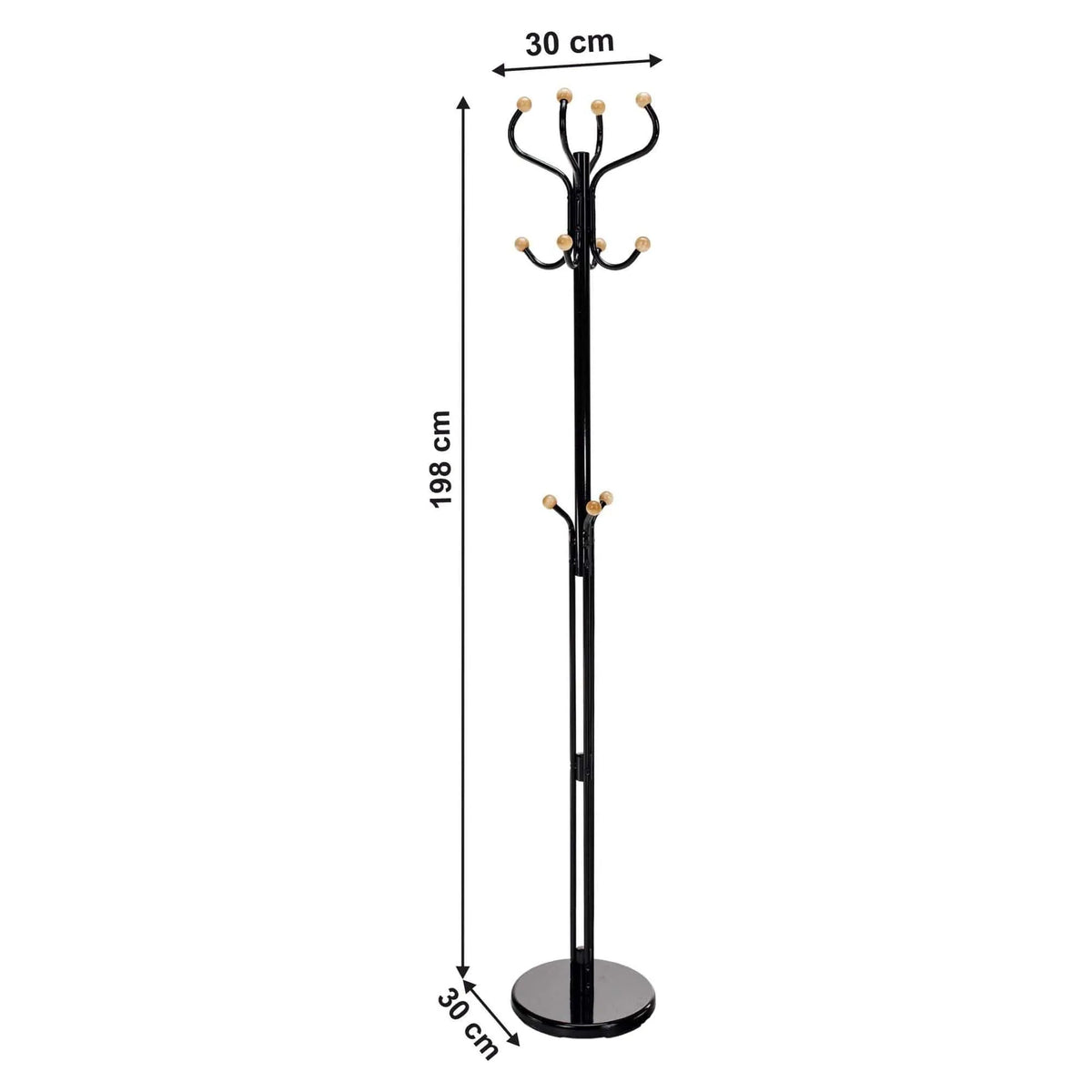 Cuier pom VASIL, negru lucios/stejar, metal/lemn, 30x30x198 cm