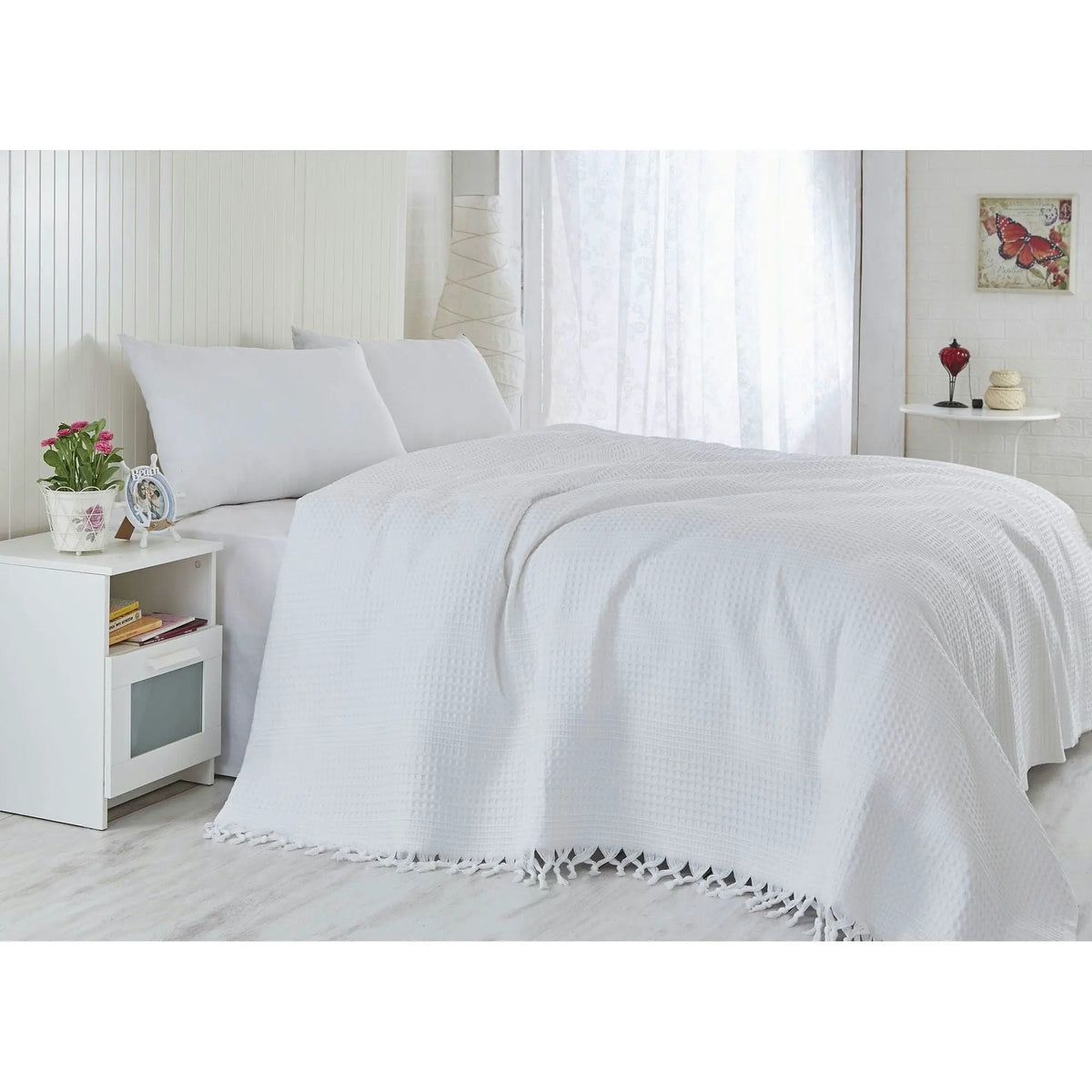 Cuvertura pat dublu 157SHS5207, alb, bumbac, 220x240 cm