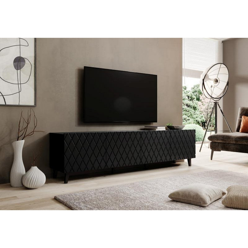 Comoda TV ASTI, negru, PAL laminat, cu 4 usi, 200x42x52 cm