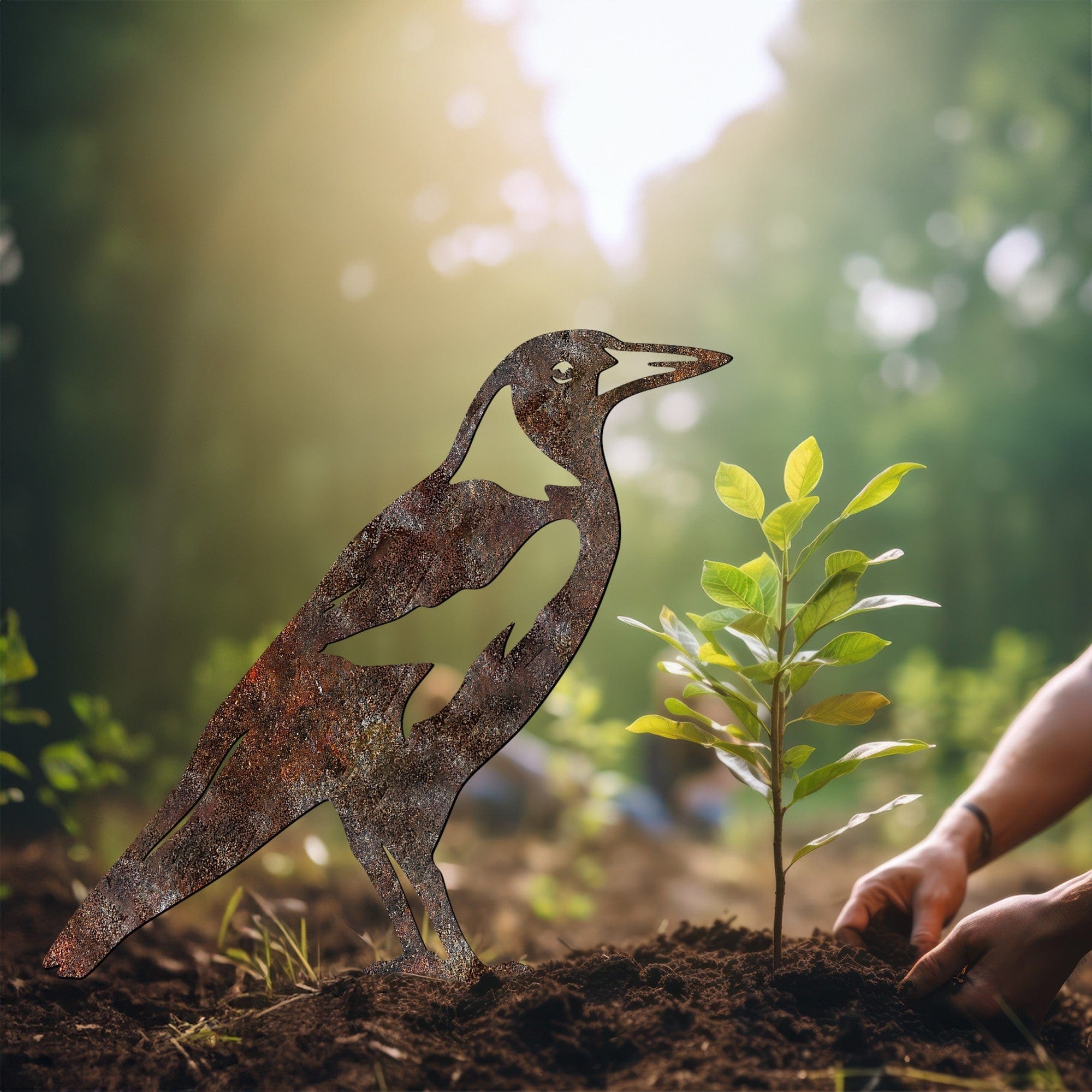 Decoratiune gradina BIRD A-02, maro, metal, 32x30 cm