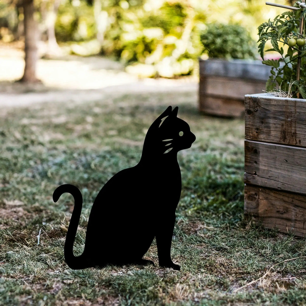 Decoratiune gradina CAT-02, negru, metal, 20x23 cm