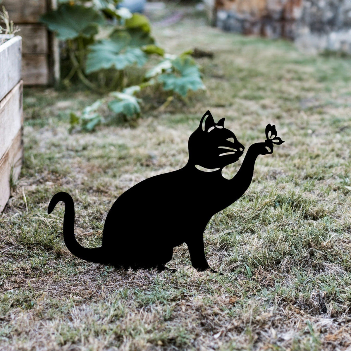 Decoratiune gradina CAT-03, negru, metal, 31x22 cm