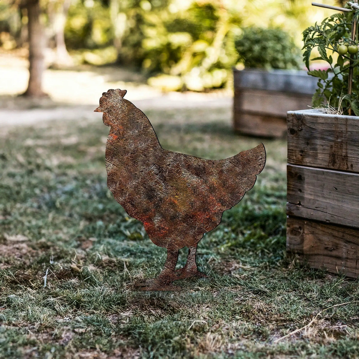 Decoratiune gradina CHICKEN A-01, maro, metal, 42x49 cm