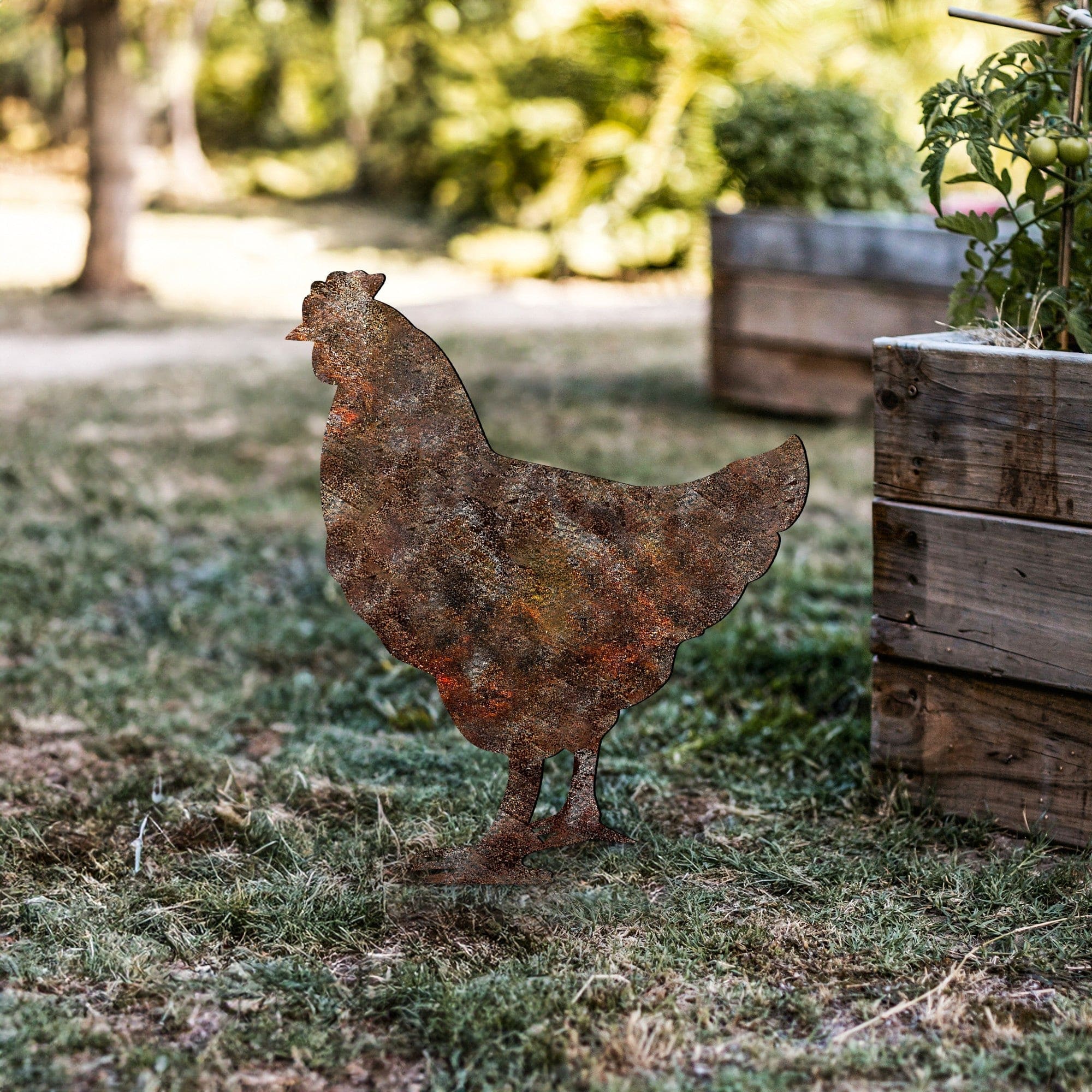 Decoratiune gradina CHICKEN A-01, maro, metal, 42x49 cm