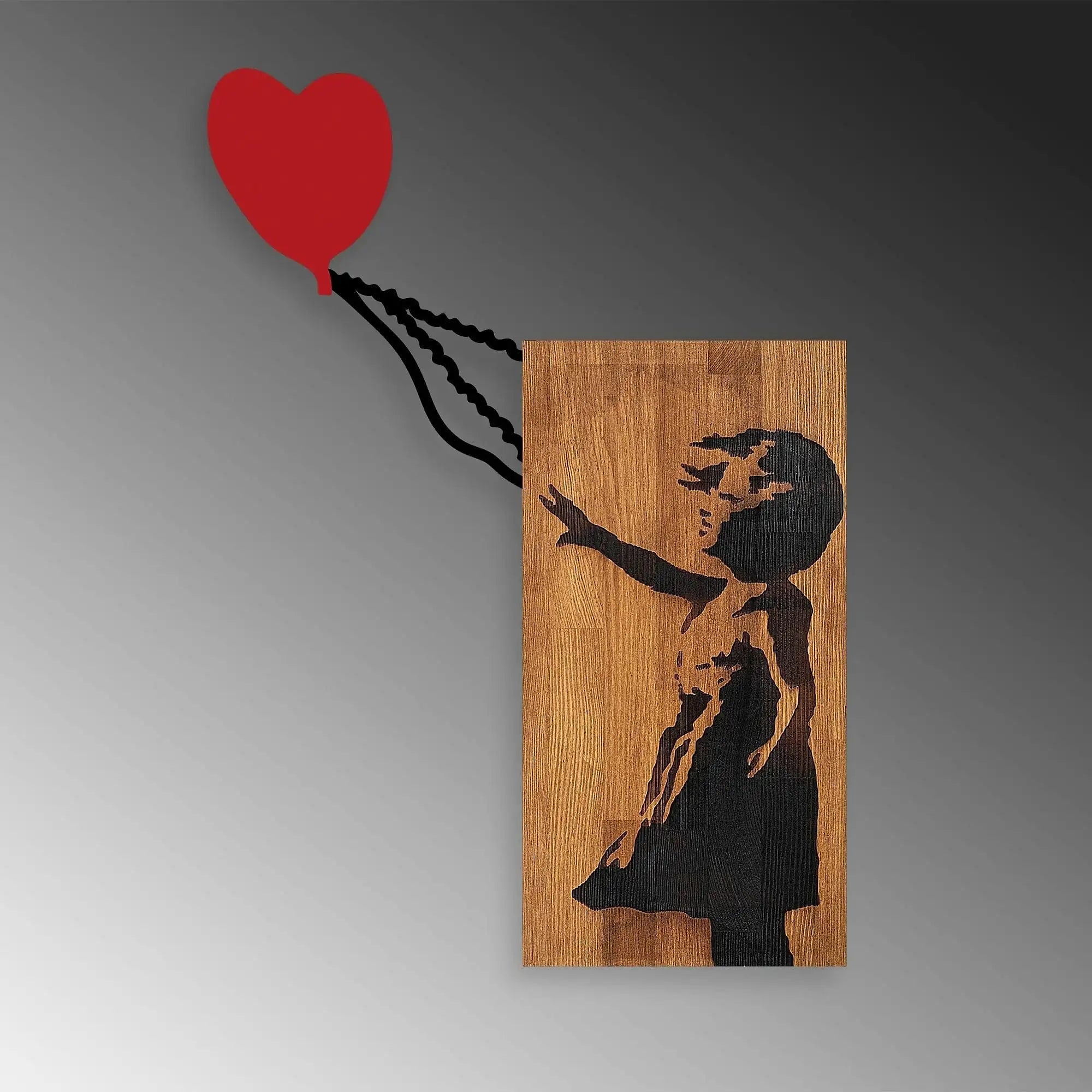 Decoratiune perete 891TNL3148, stejar/negru/rosu, lemn/metal, 83x60 cm