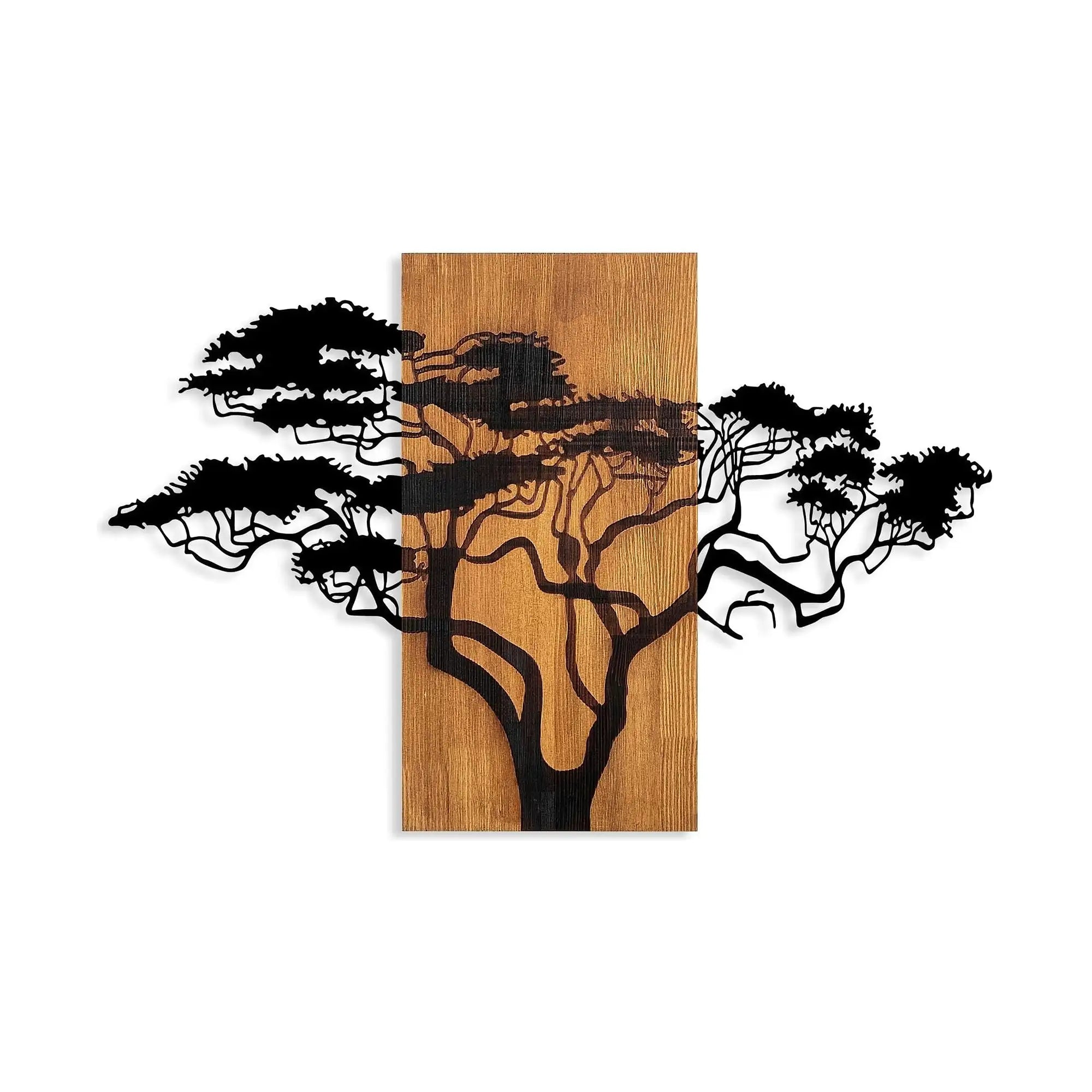 Decoratiune perete 891TNL3152, stejar/negru, lemn/metal, 90x58 cm