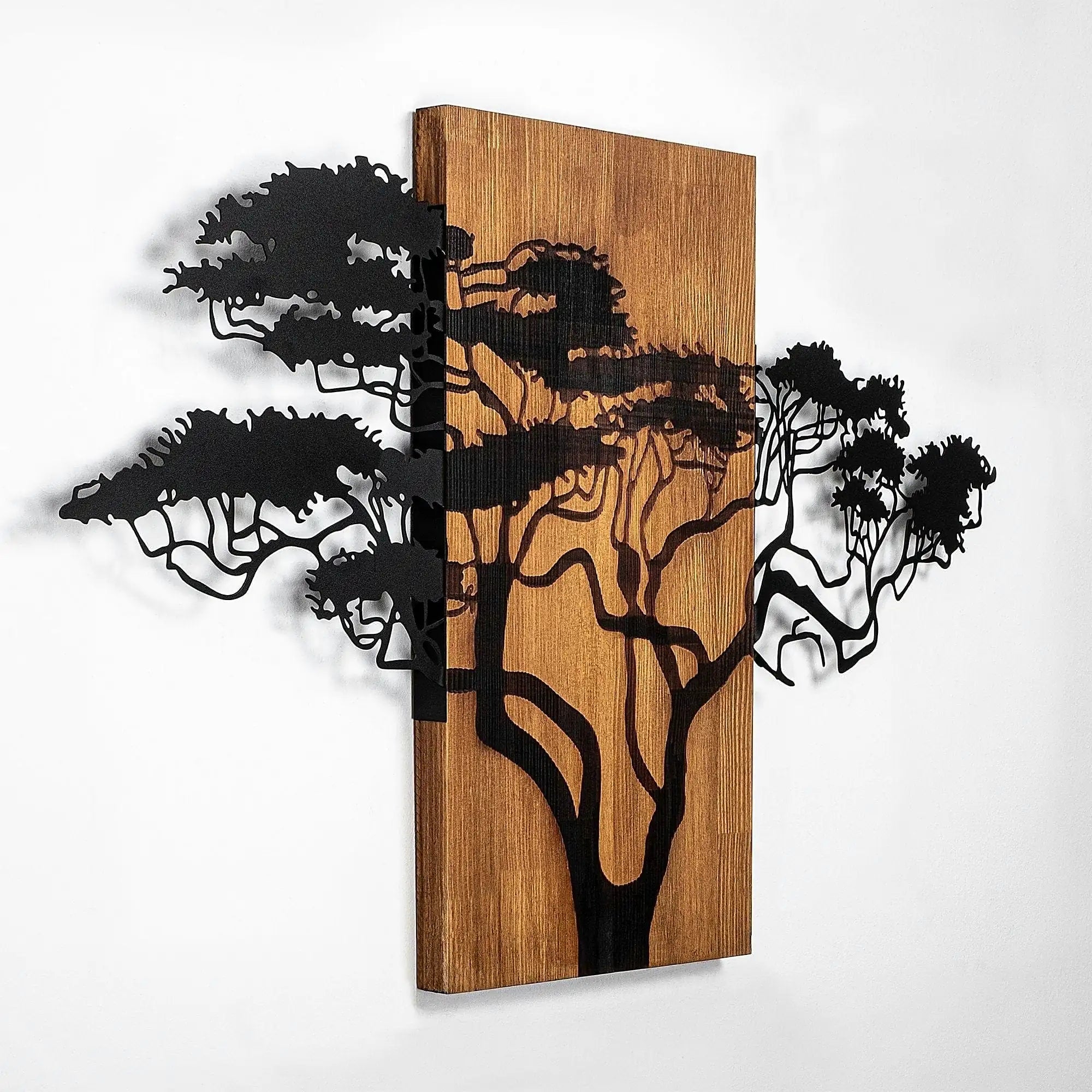 Decoratiune perete 891TNL3152, stejar/negru, lemn/metal, 90x58 cm