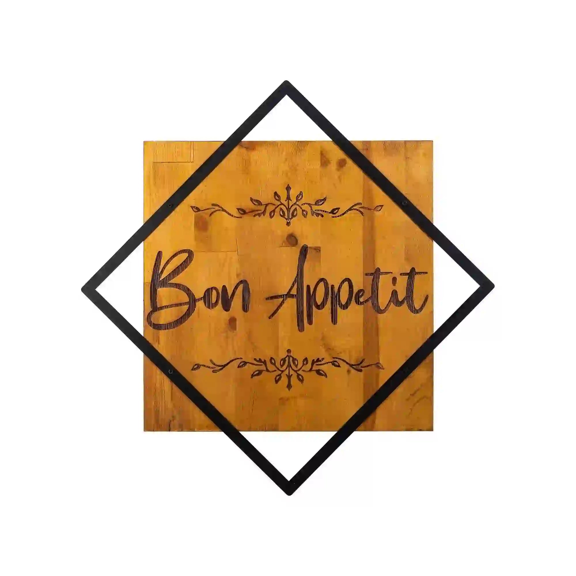 Decoratiune perete 899SKL2103, stejar/negru, lemn/metal, 54x54 cm