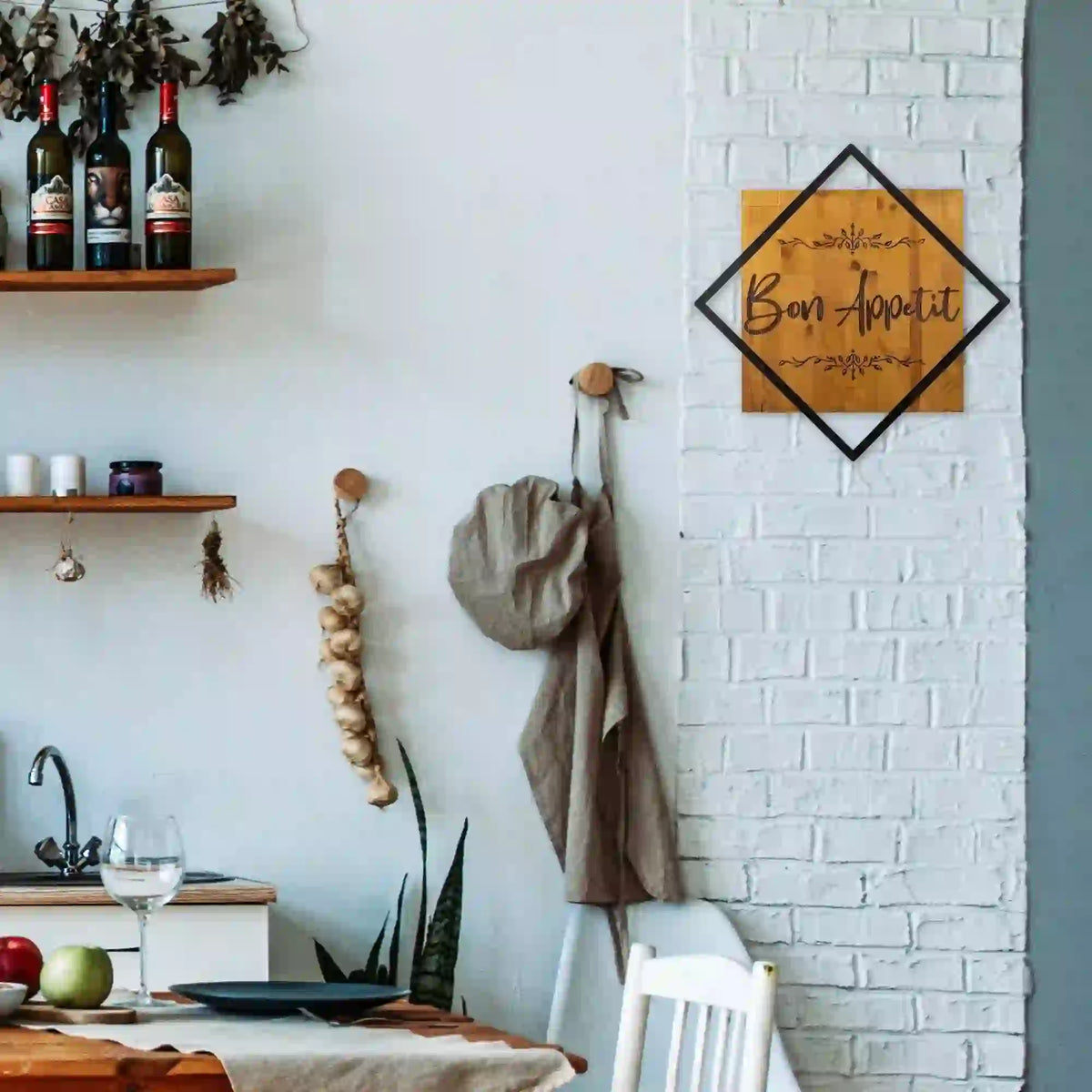 Decoratiune perete 899SKL2103, stejar/negru, lemn/metal, 54x54 cm