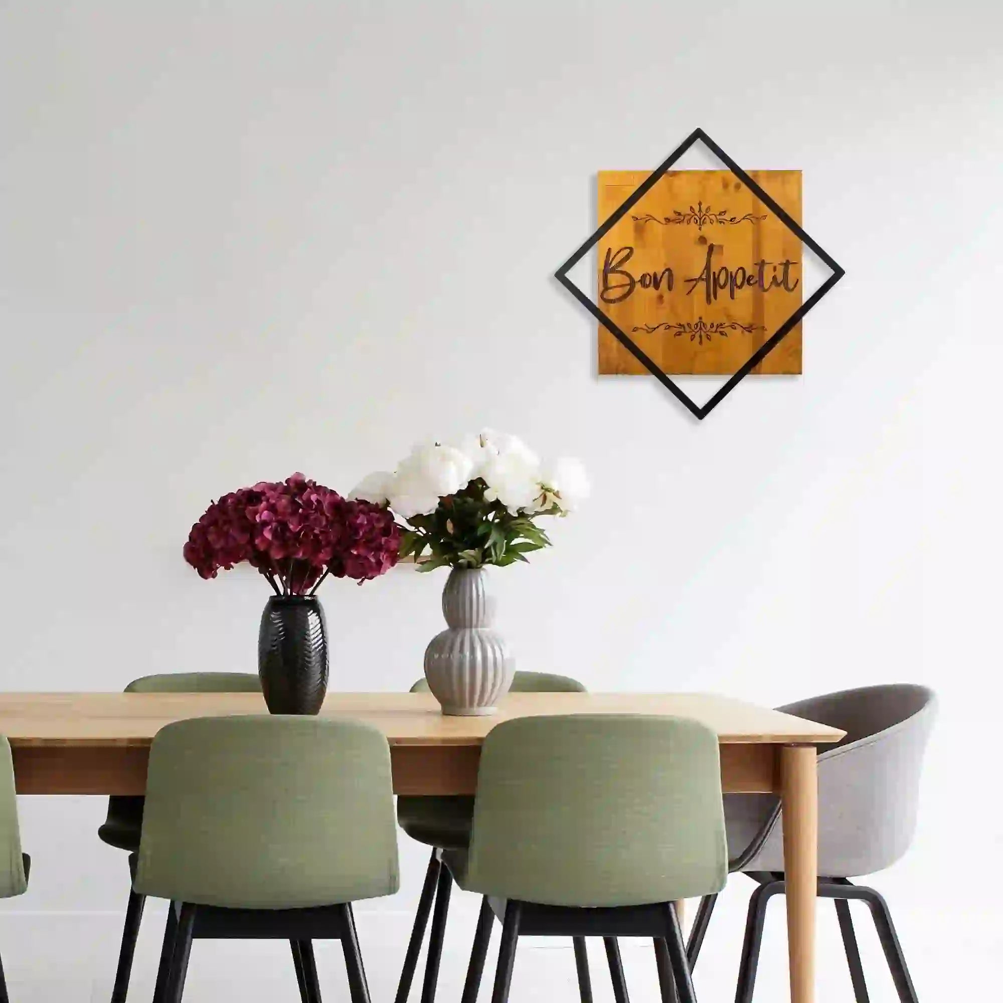 Decoratiune perete 899SKL2103, stejar/negru, lemn/metal, 54x54 cm