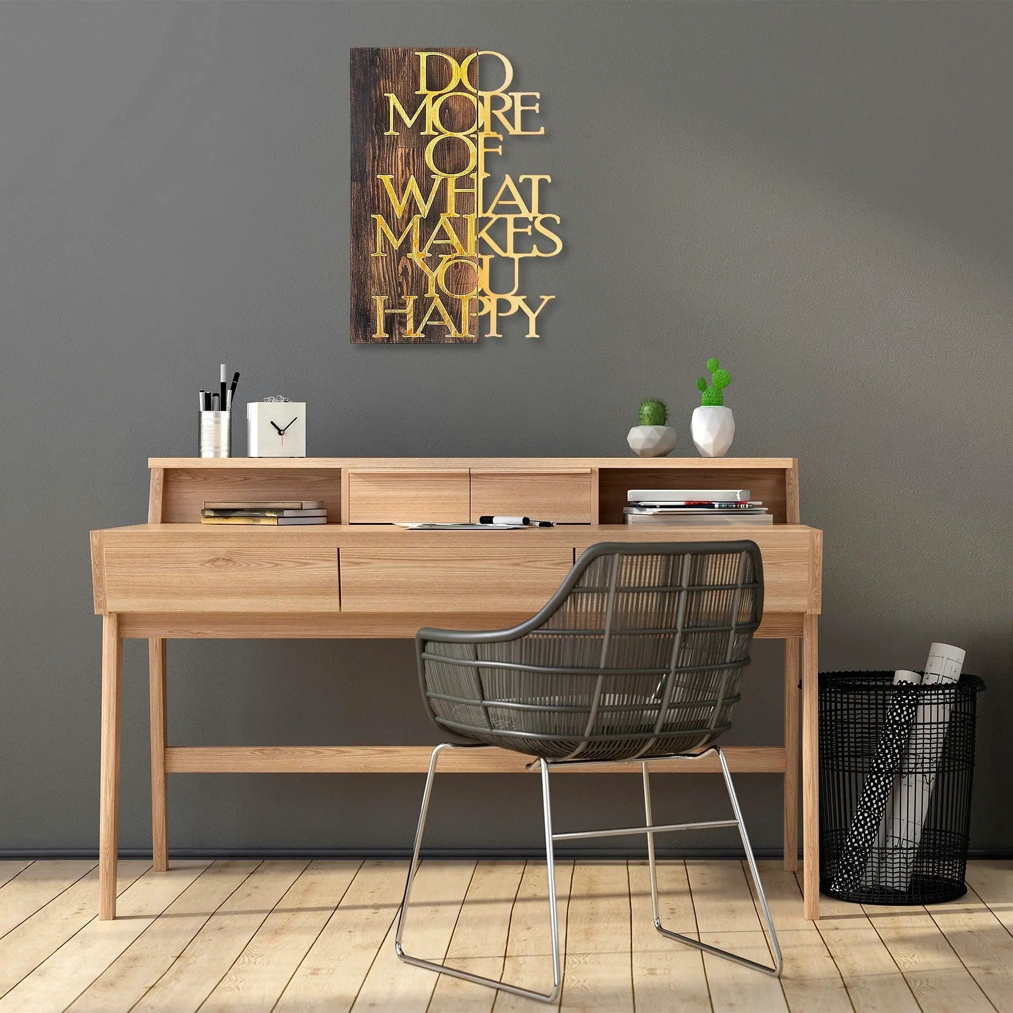 Decoratiune perete 899SKL2236, nuc/auriu, lemn/metal, 42x58 cm
