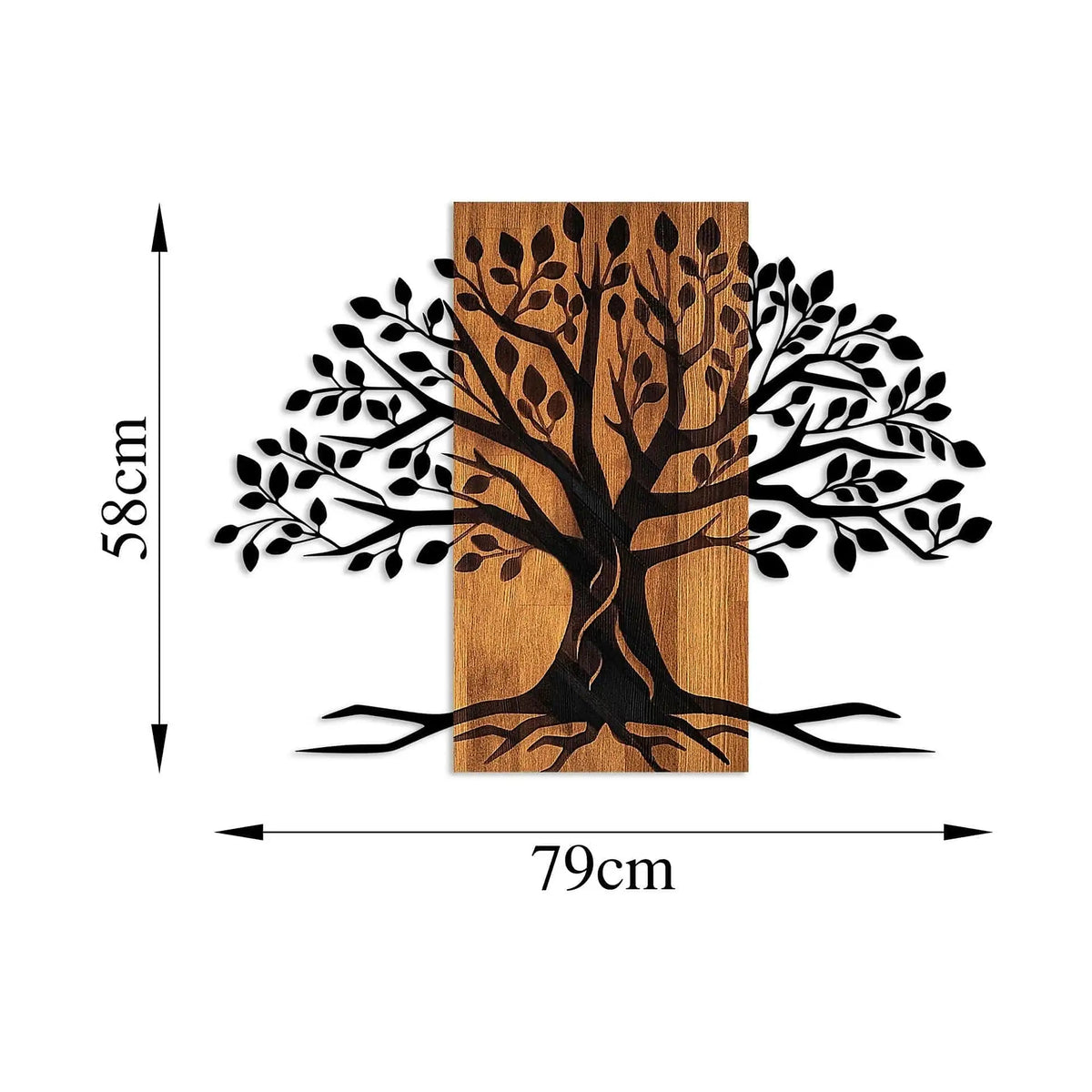 Decoratiune perete 899SKL2463, stejar/negru, lemn/metal, 79x58 cm