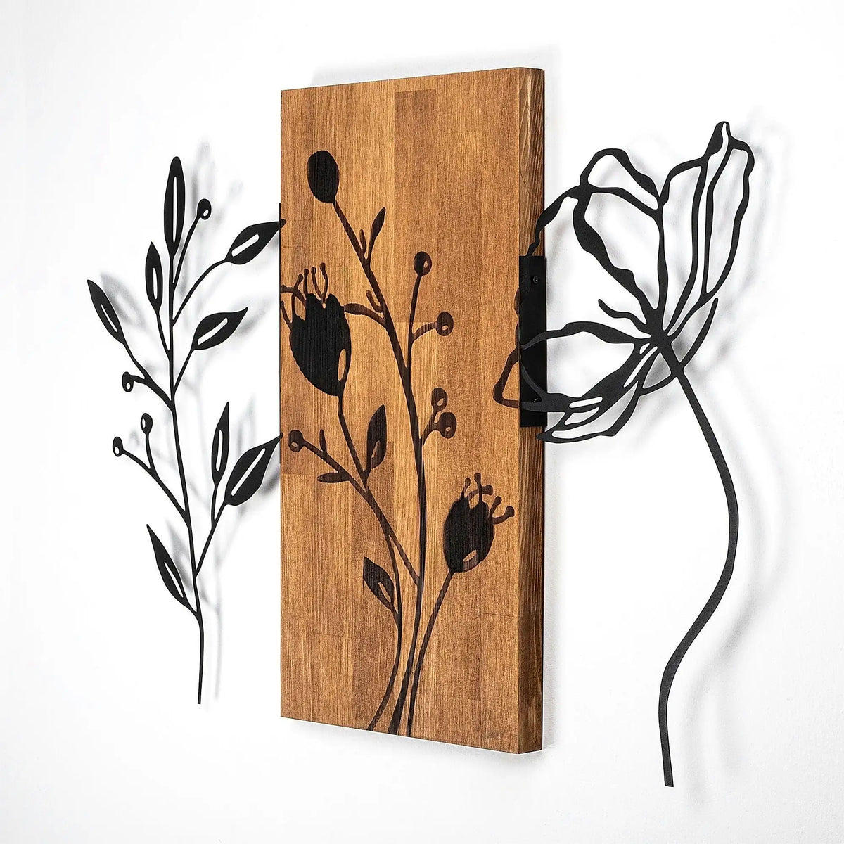 Decoratiune perete 899SKL2464, stejar/negru, lemn/metal, 86x58 cm