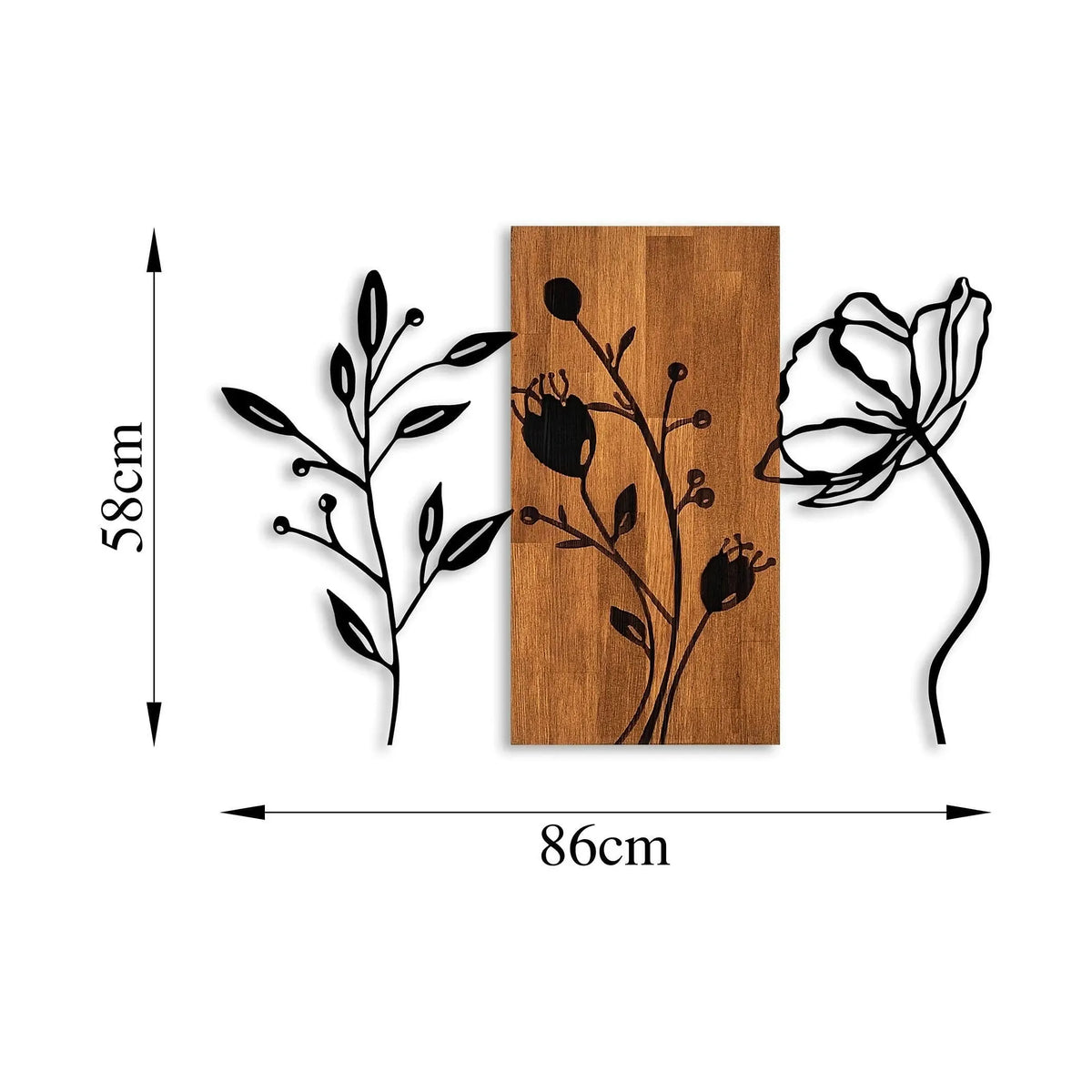 Decoratiune perete 899SKL2464, stejar/negru, lemn/metal, 86x58 cm