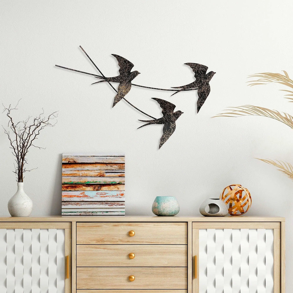Decoratiune perete 930DYU1222, negru/auriu, metal, 70x42 cm