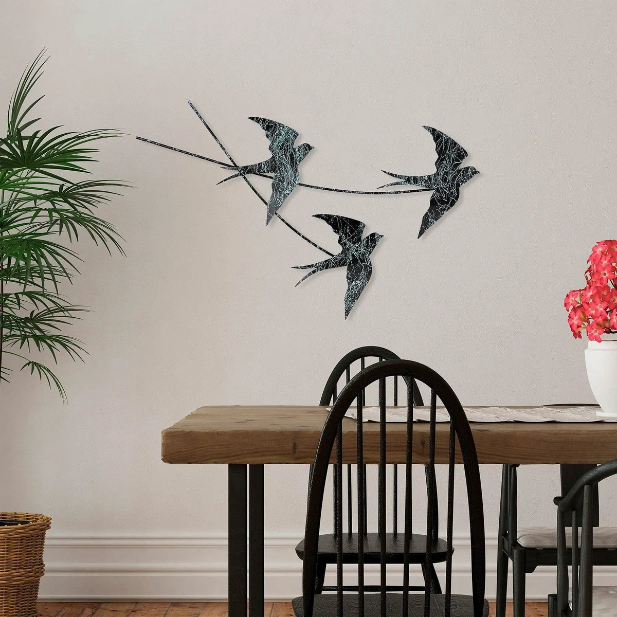 Decoratiune perete 930DYU1223, negru/alb, metal, 70x42 cm