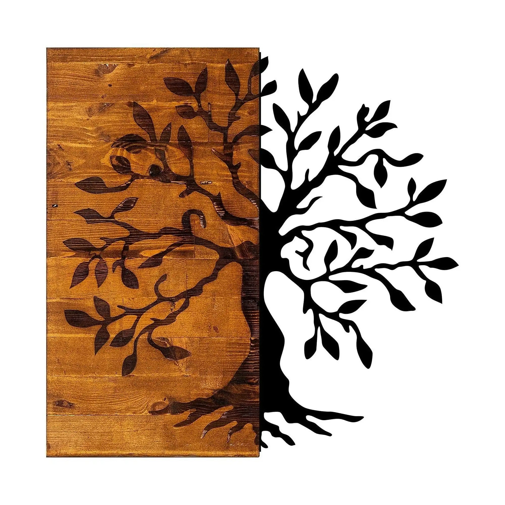 Decoratiune perete AGAC, stejar/negru, lemn/metal, 58x58 cm