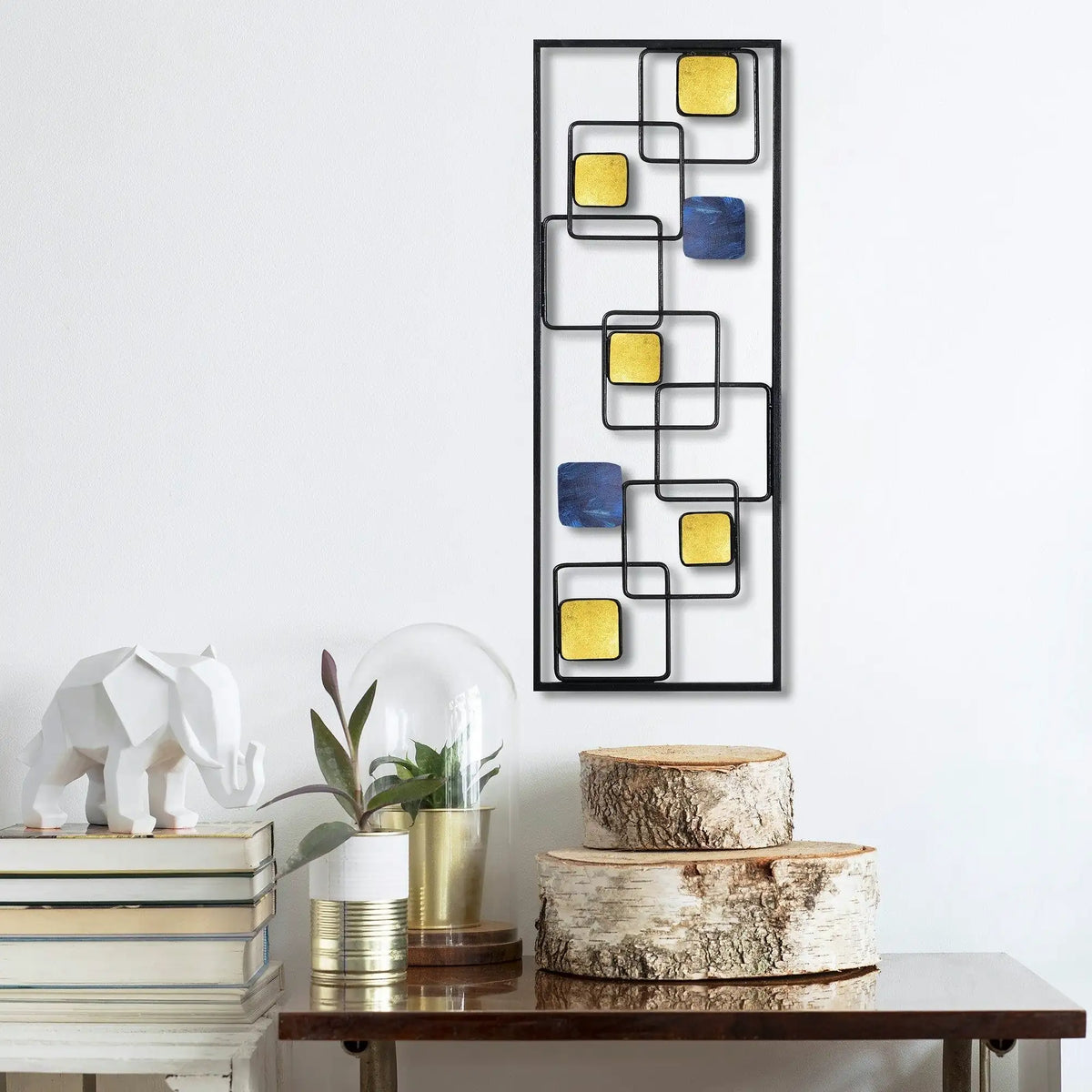 Decoratiune perete ART INFINITE, galben/albastru/negru, metal, 28x5x74 cm