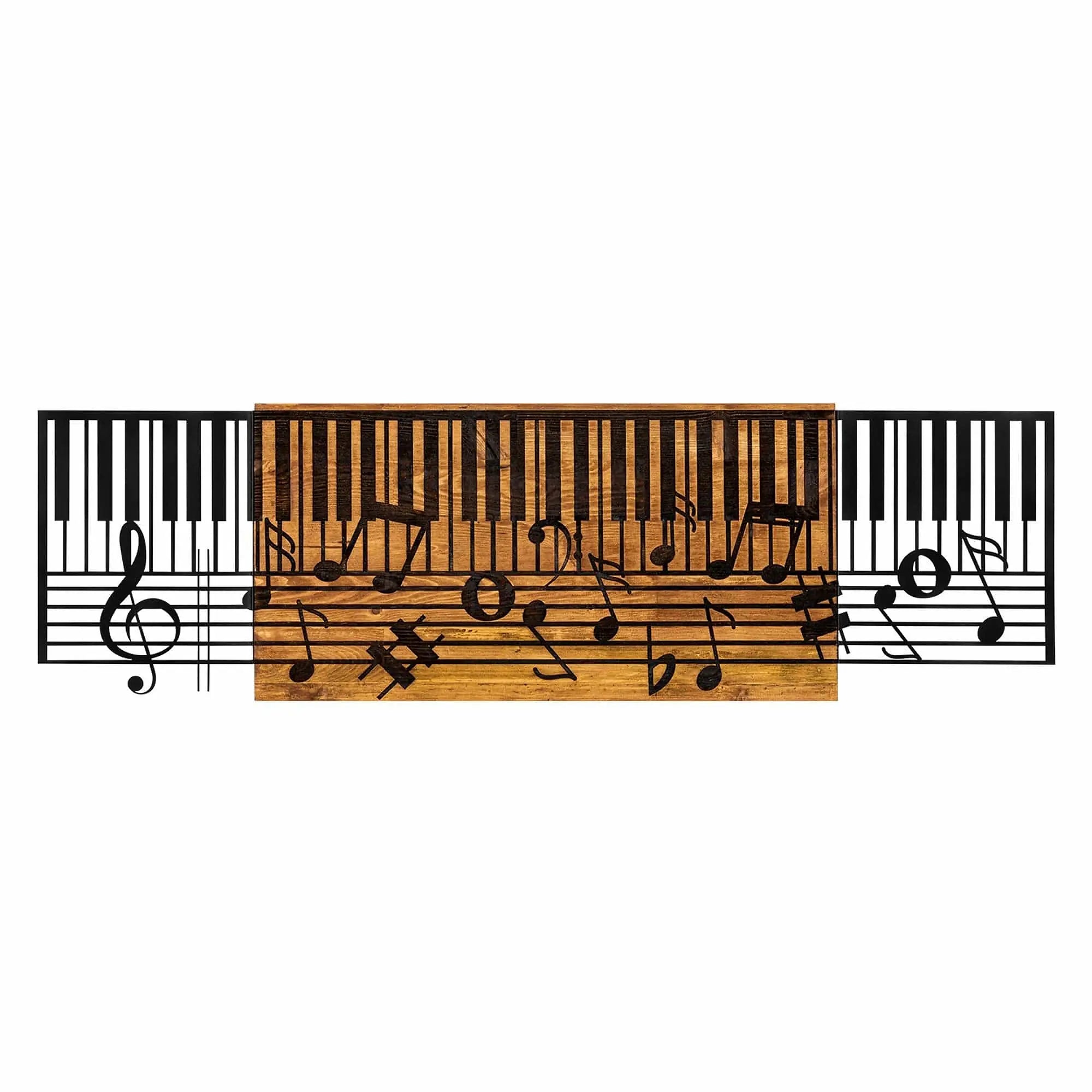 Decoratiune perete ARYA, negru/stejar, metal/lemn, 100x3x30 cm