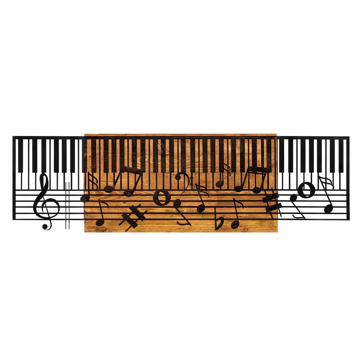 Decoratiune perete ARYA, negru/stejar, metal/lemn, 100x3x30 cm