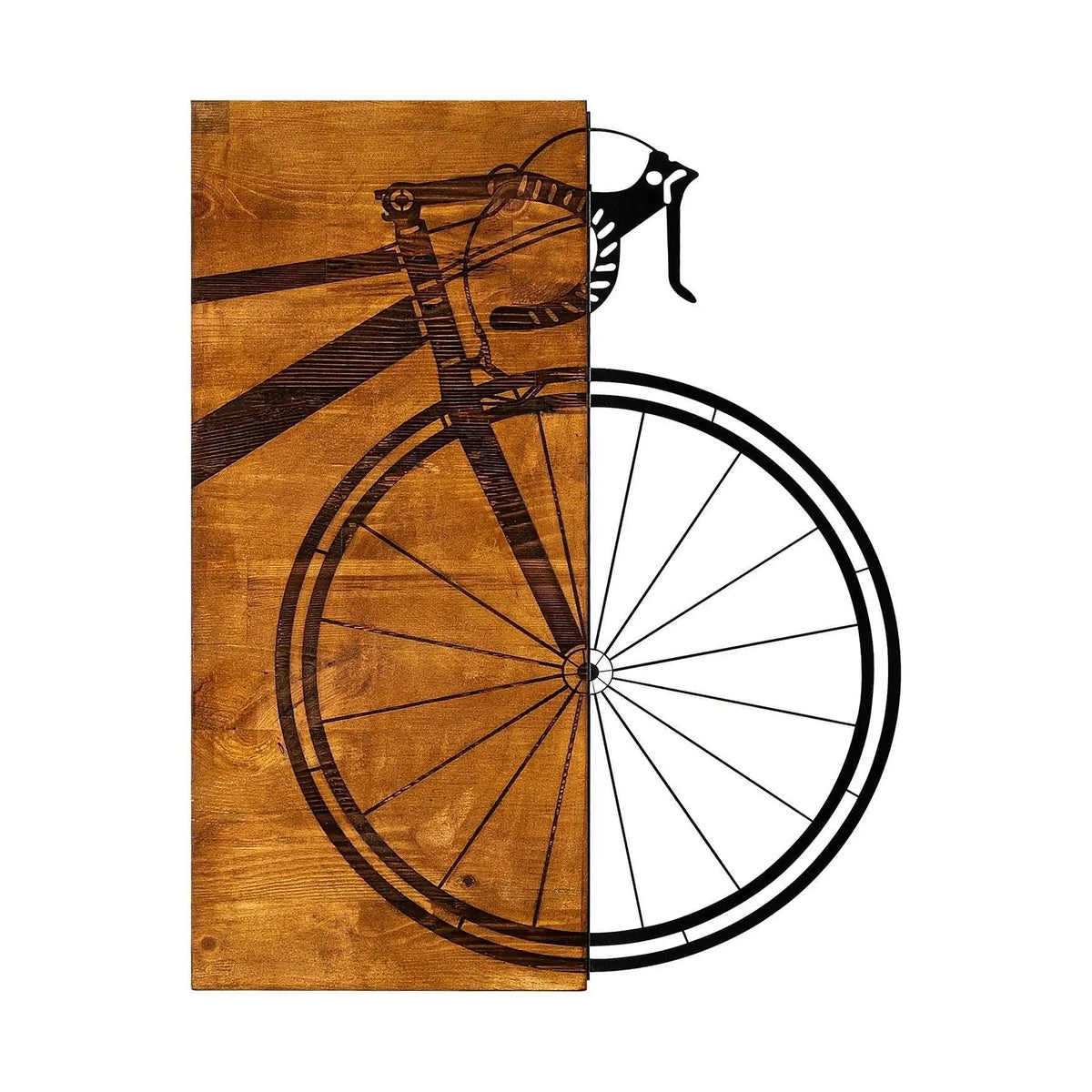 Decoratiune perete BISIKLET, stejar/negru, lemn/metal, 45x58 cm