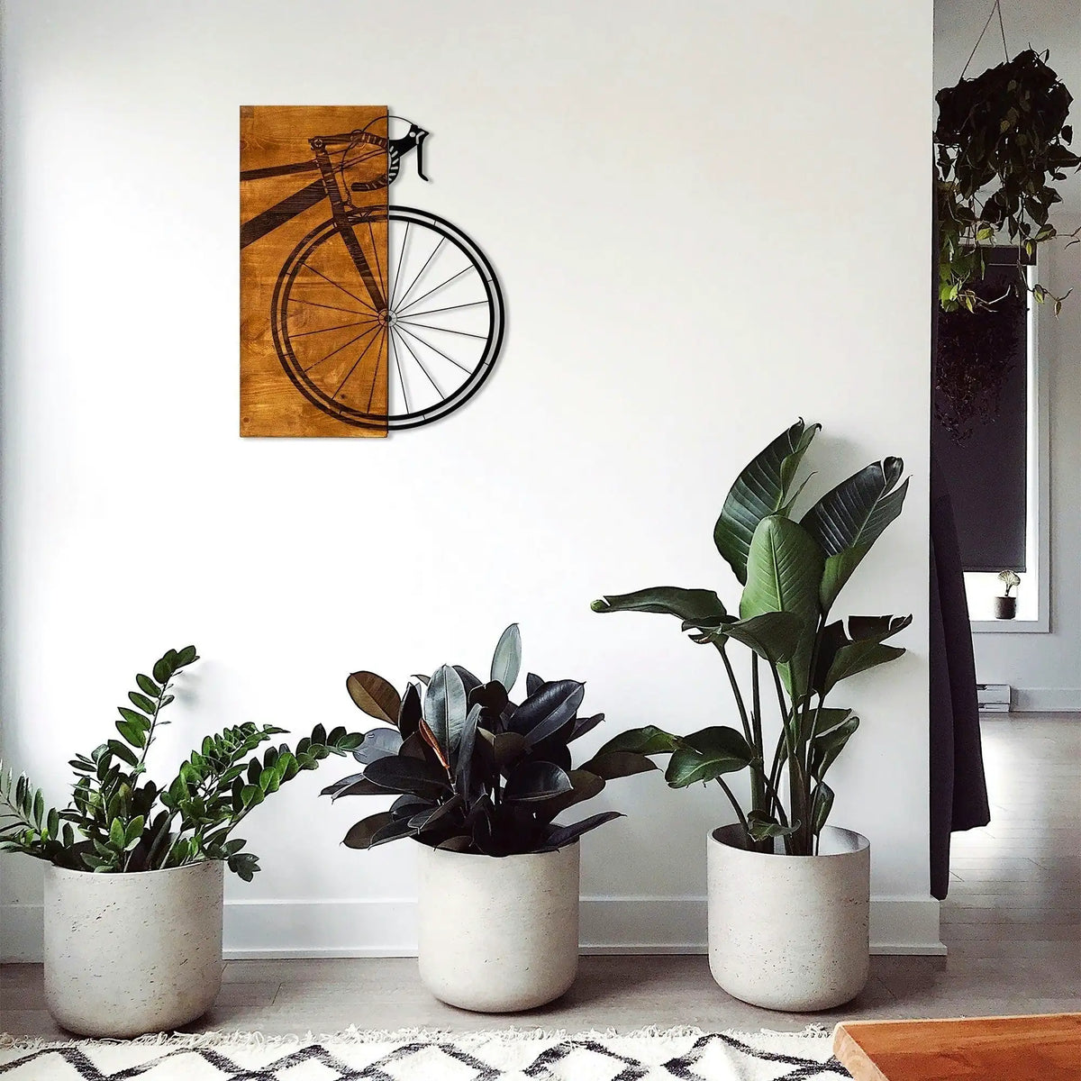 Decoratiune perete BISIKLET, stejar/negru, lemn/metal, 45x58 cm
