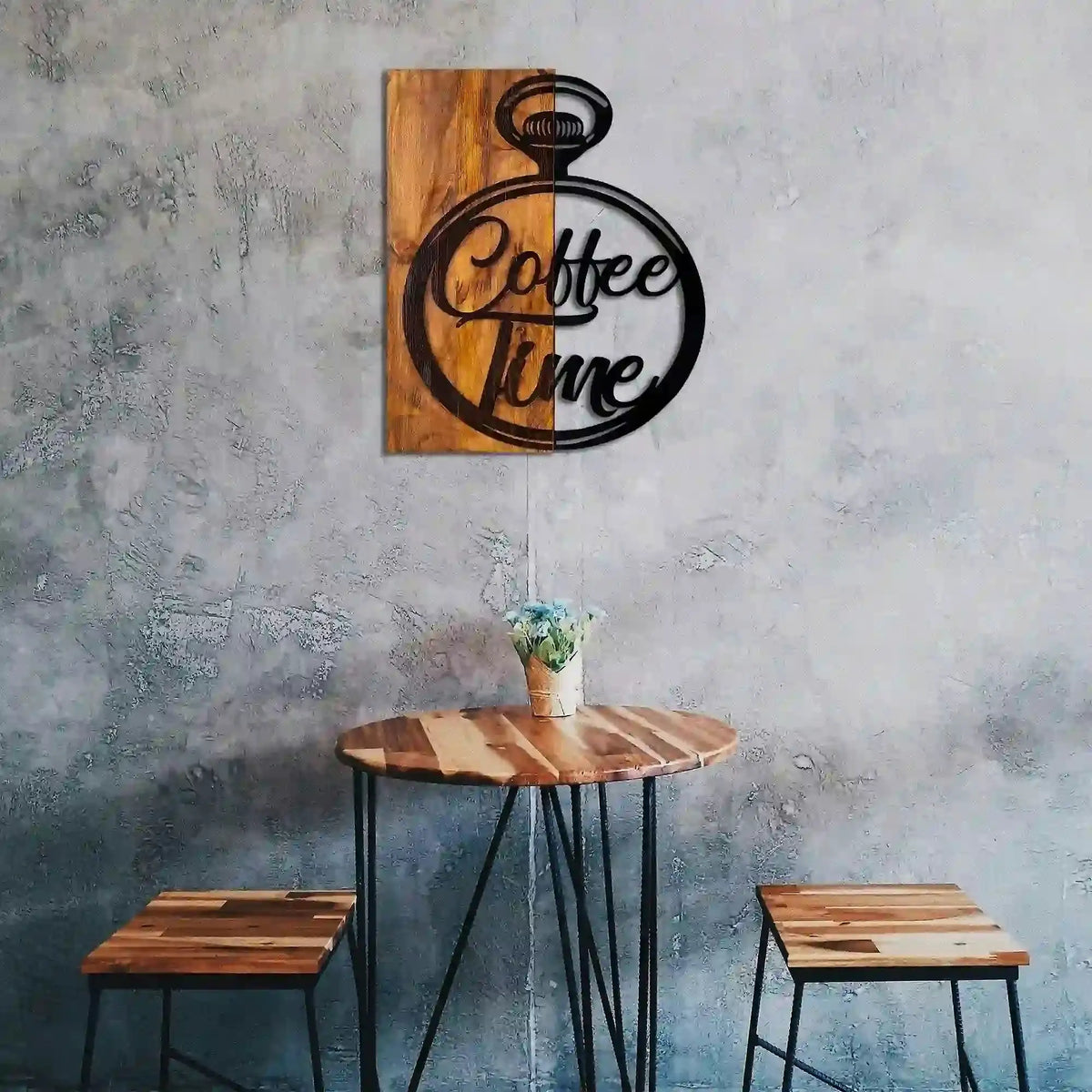 Decoratiune perete CANTEEN, nuc/negru, lemn/metal, 47x58 cm