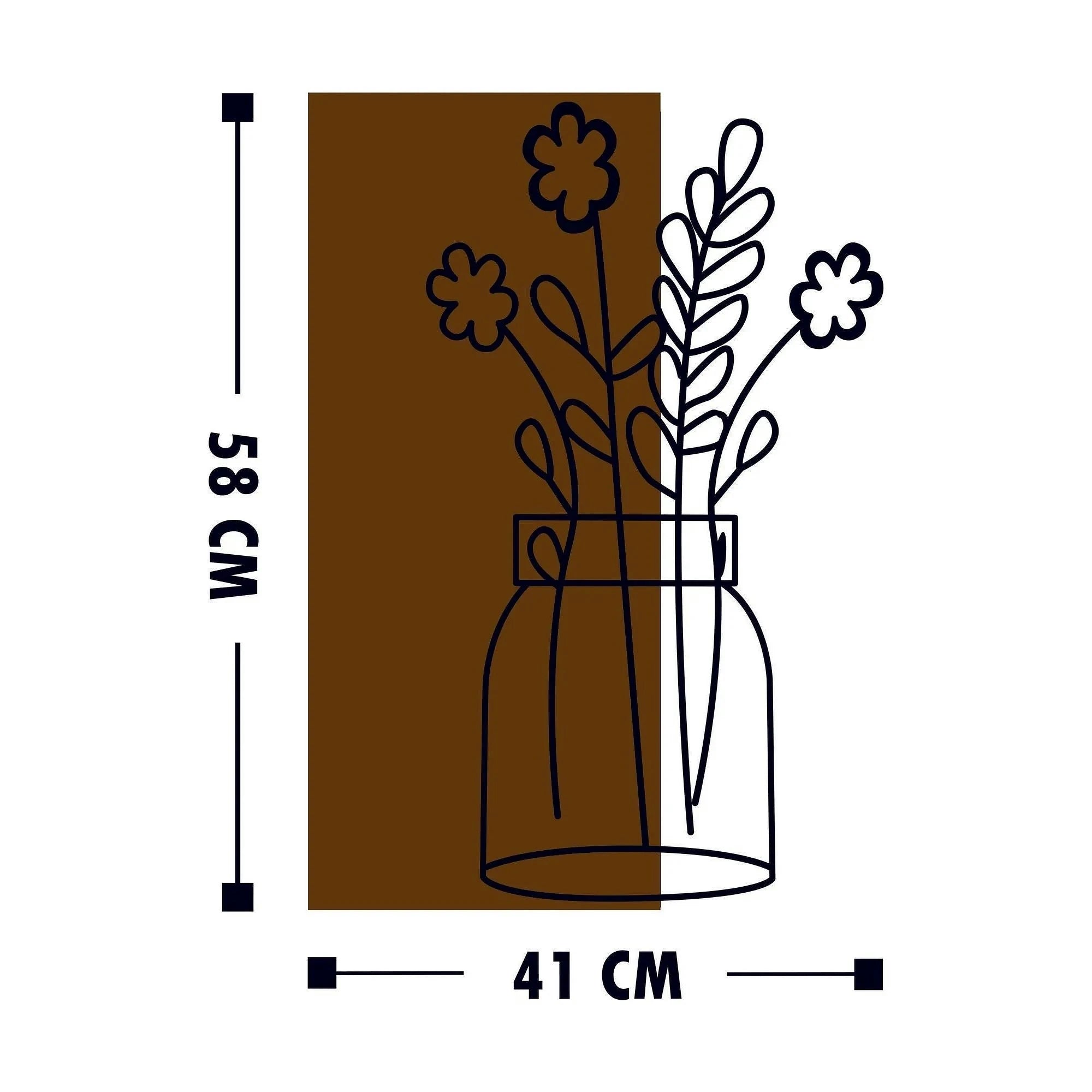 Decoratiune perete CICEK2, stejar/negru, lemn/metal, 41x58 cm