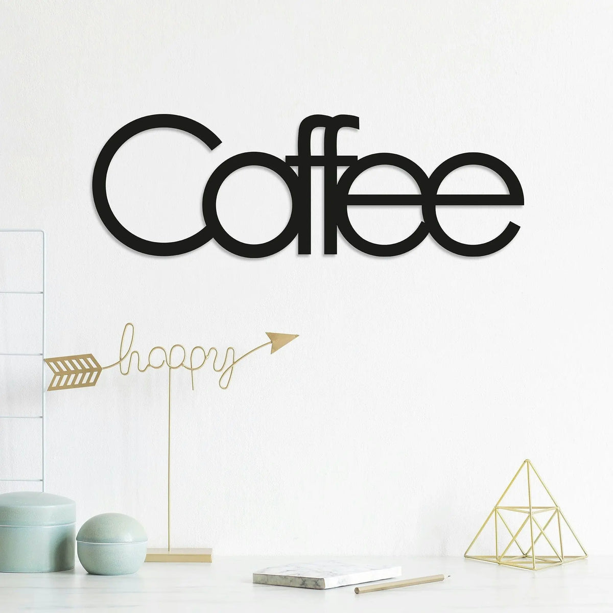 Decoratiune perete COFFEE, negru, metal, 50x17 cm