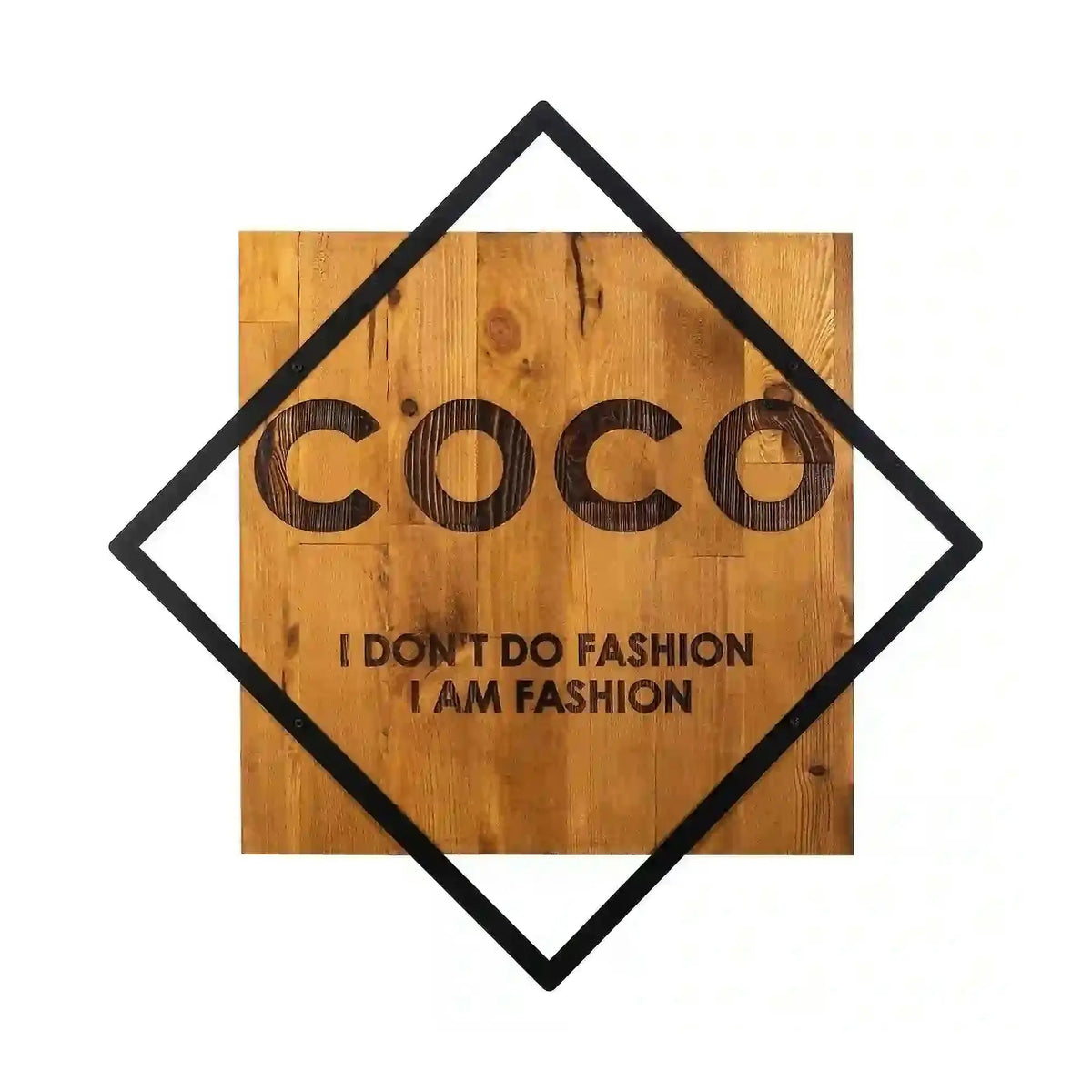 Decoratiune perete FASHION, stejar/negru, lemn/metal, 54x54 cm