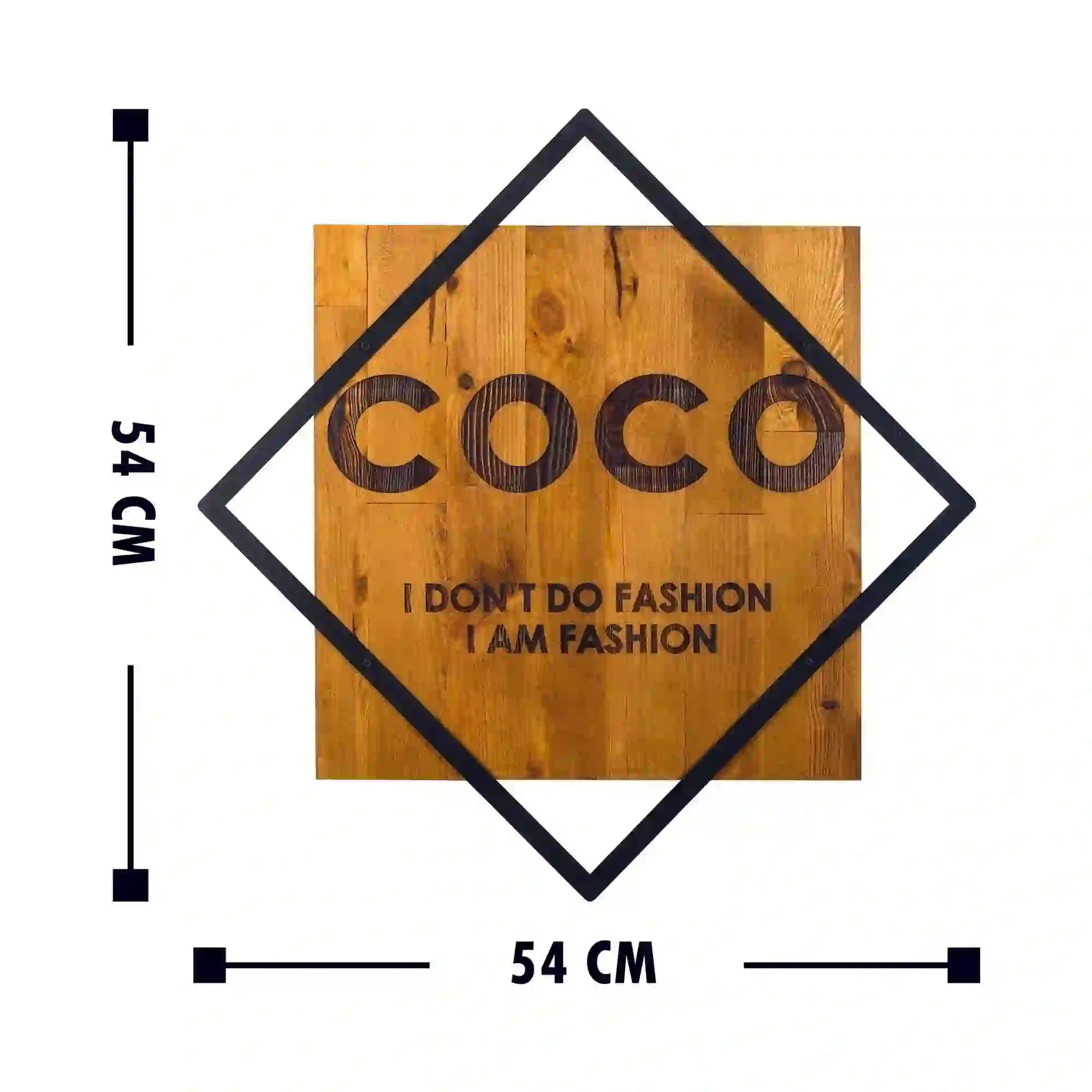 Decoratiune perete FASHION, stejar/negru, lemn/metal, 54x54 cm