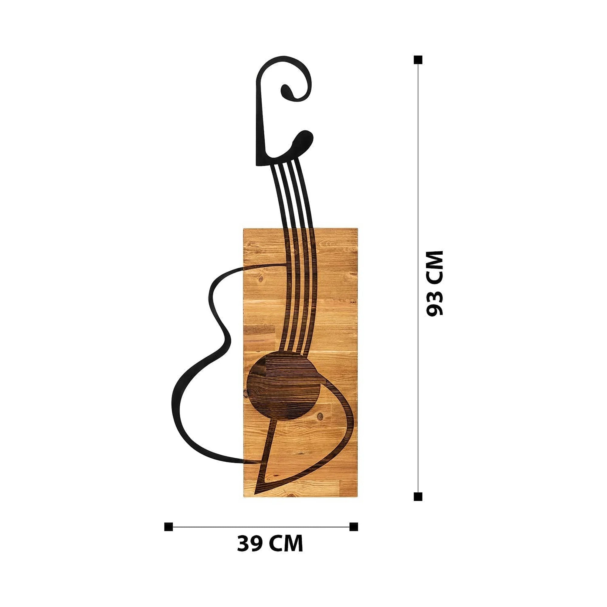 Decoratiune perete GITAR, stejar/negru, metal/lemn, 39x3x93 cm