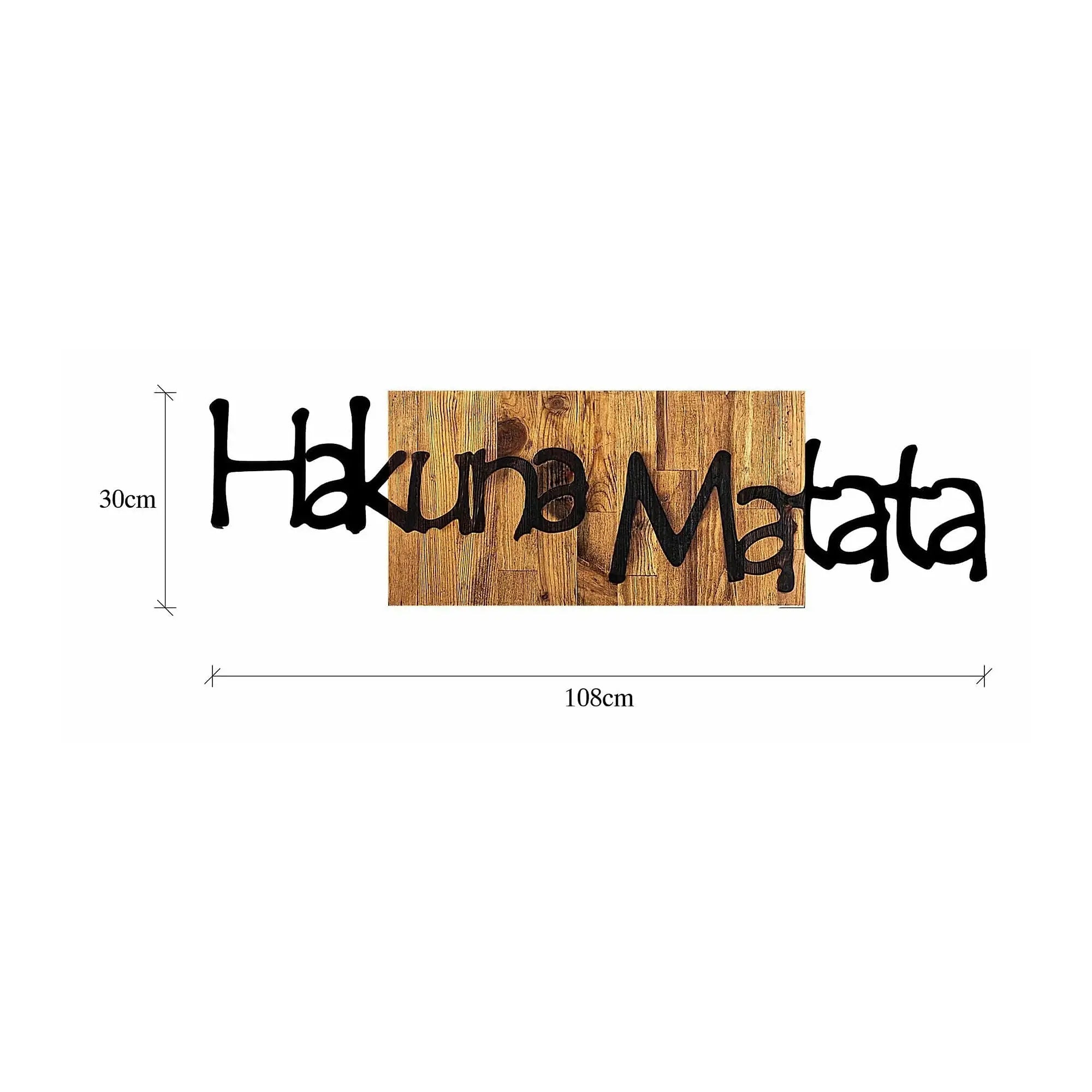 Decoratiune perete HAKUNA MATATA 4, negru/nuc, metal/lemn, 108x3x30 cm