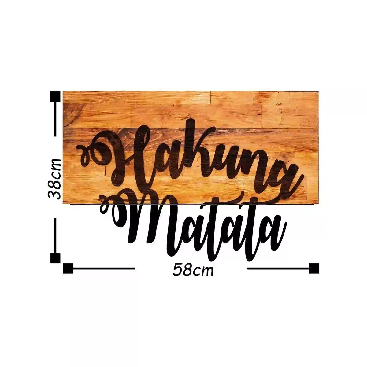 Decoratiune perete HAKUNA MATATA, stejar/negru, lemn/metal, 58x38 cm