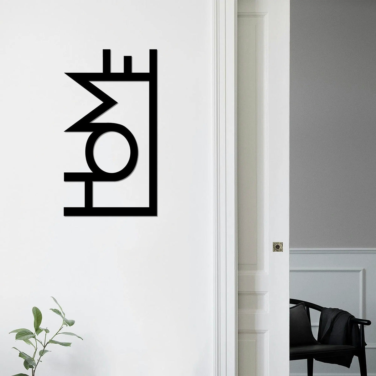 Decoratiune perete HOME, negru, metal, 28x50 cm