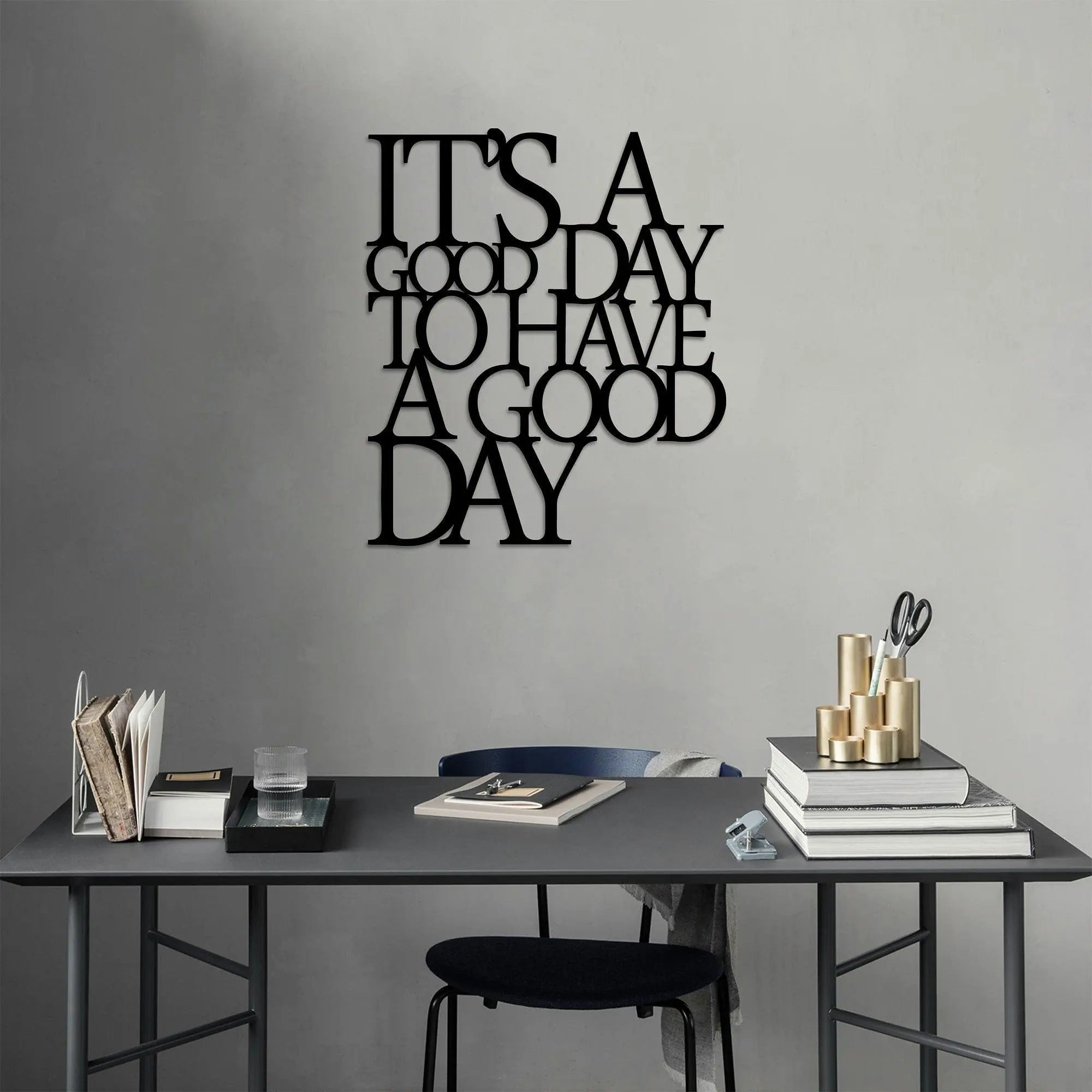 Decoratiune perete ITS A GOOD, negru, metal, 70x61 cm