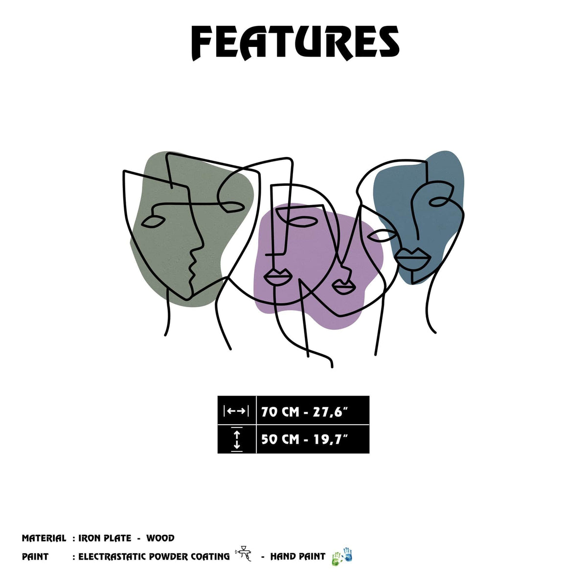 Decoratiune perete KUBIZM 27, multicolor, metal, 70x50 cm