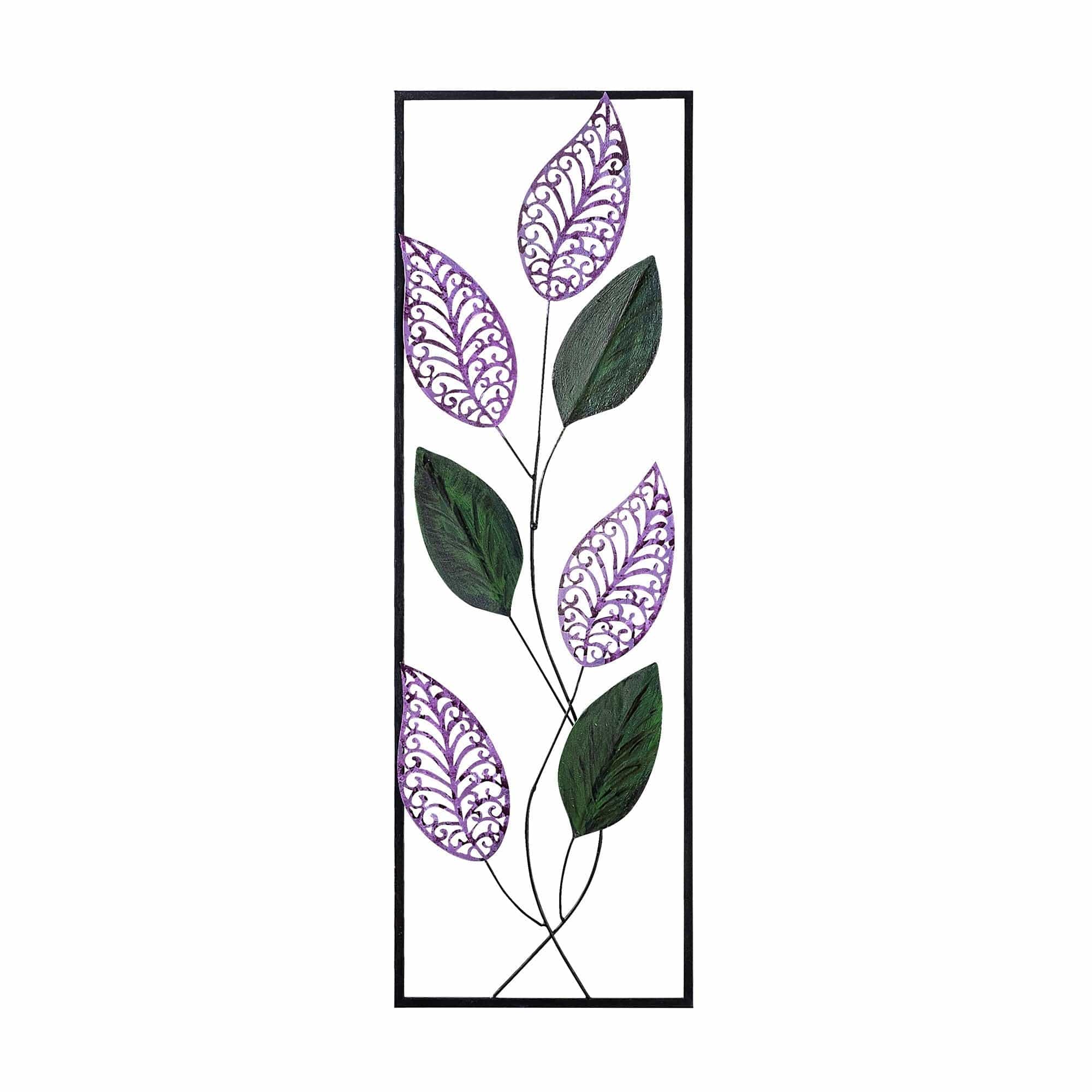 Decoratiune perete LEAF, verde/mov, metal, 32x90 cm