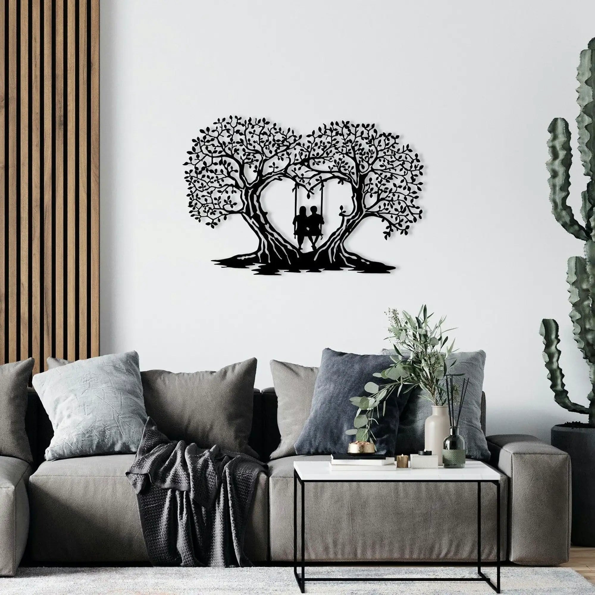 Decoratiune perete LOVE, negru, metal, 65x43 cm