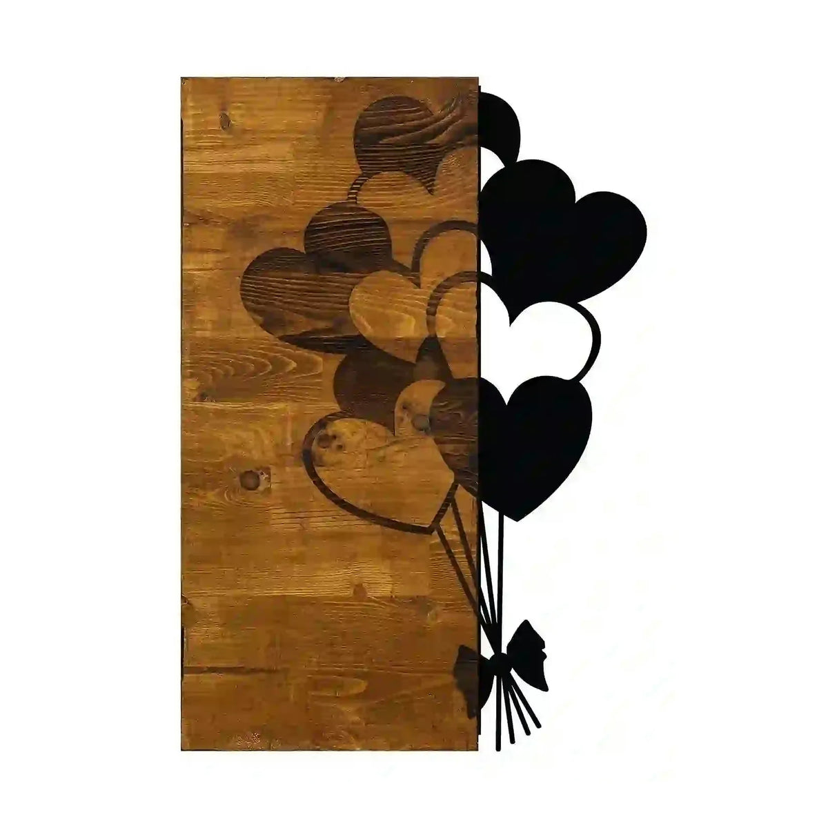 Decoratiune perete LOVE, nuc/negru, lemn/metal, 39x58 cm